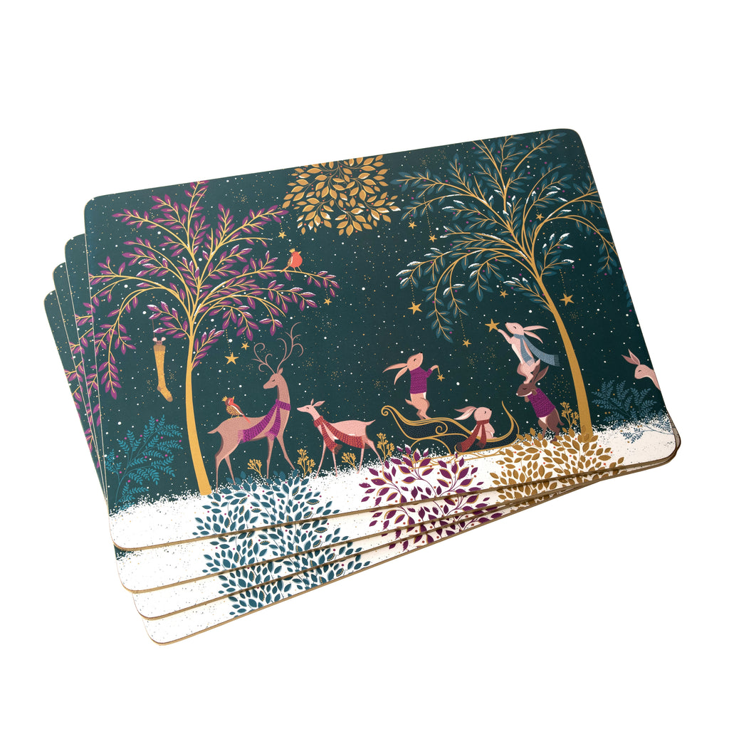 Sara Miller London Artisanne Noir Collection Woodland Tales Large Placemats - Set of 4 - Deer & Robin 40.1 x 29.8cm Boxed Set