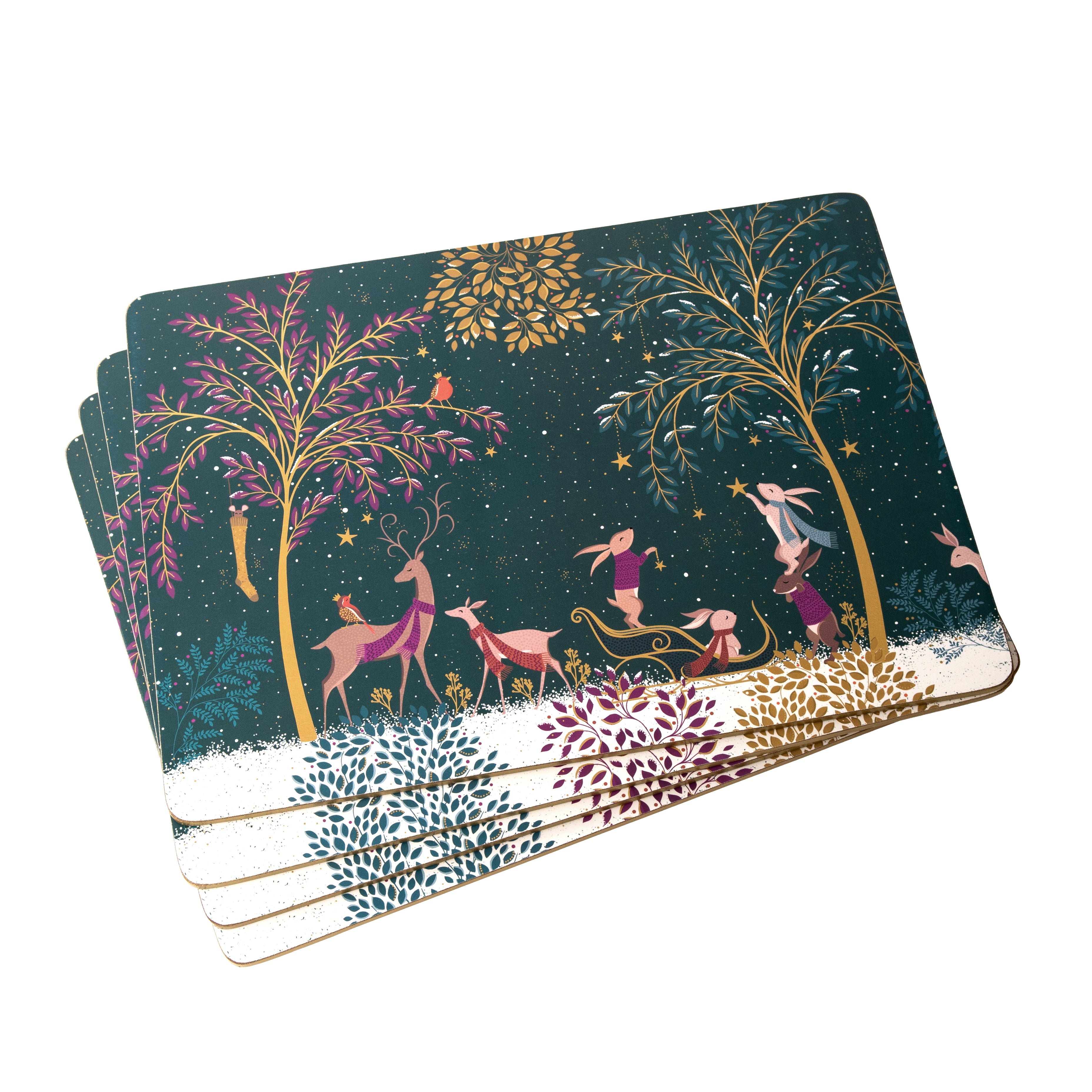 Sara Miller London Artisanne Noir Collection Woodland Tales Large Placemats - Set of 4 - Deer & Robin 40.1 x 29.8cm Boxed Set