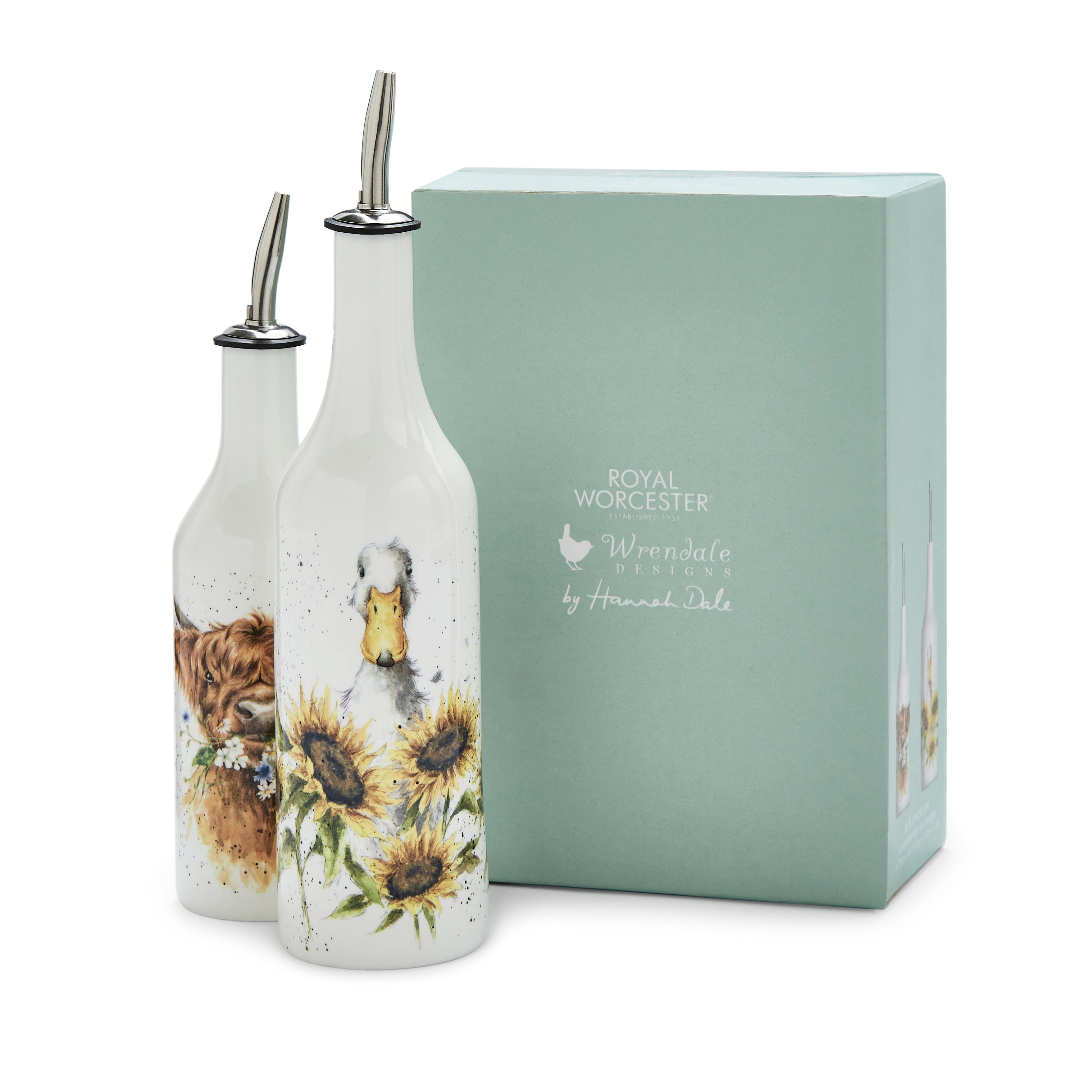 Wrendale Designs Oil & Vinegar Set (cow & duck) Oil 28cm / 762ml
Vinegar 27cm / 534ml Boxed Set