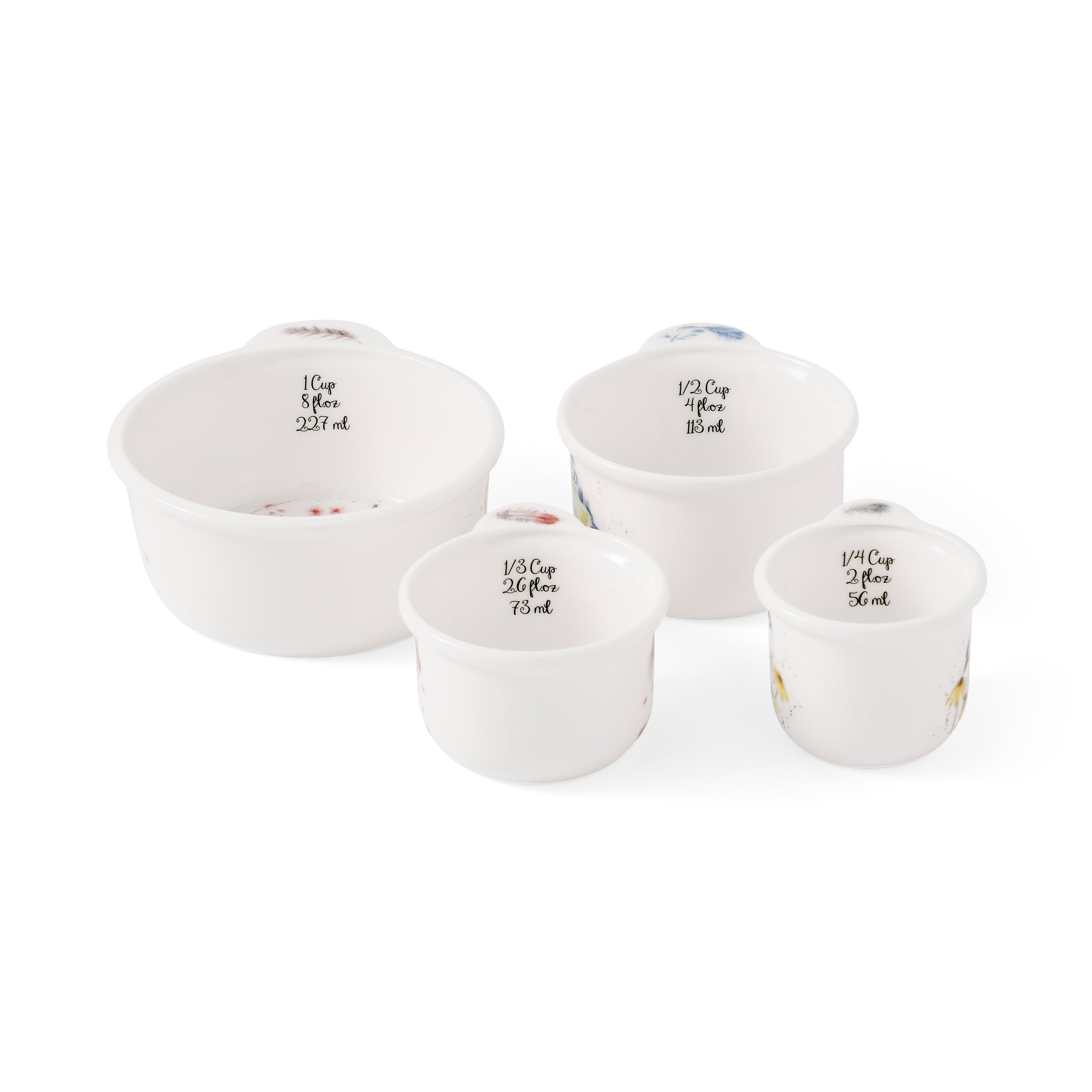 Wrendale Designs Measuring Cups (birds) 1 cup - 227ml
1/2 Cup - 113ml
1/3 cup - 73ml
1/4 cup - 56ml Boxed Set