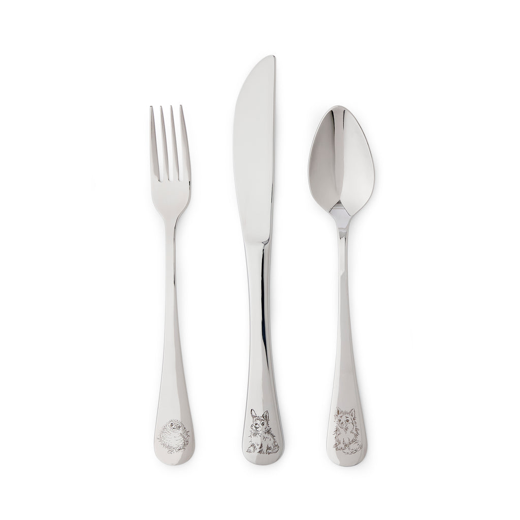 Royal Worcester Wrendale Designs 3 Piece Cutlery Set Fork: 16.3 cm
Spoon: 16.3cm
Knife: 18.6cm Boxed Set