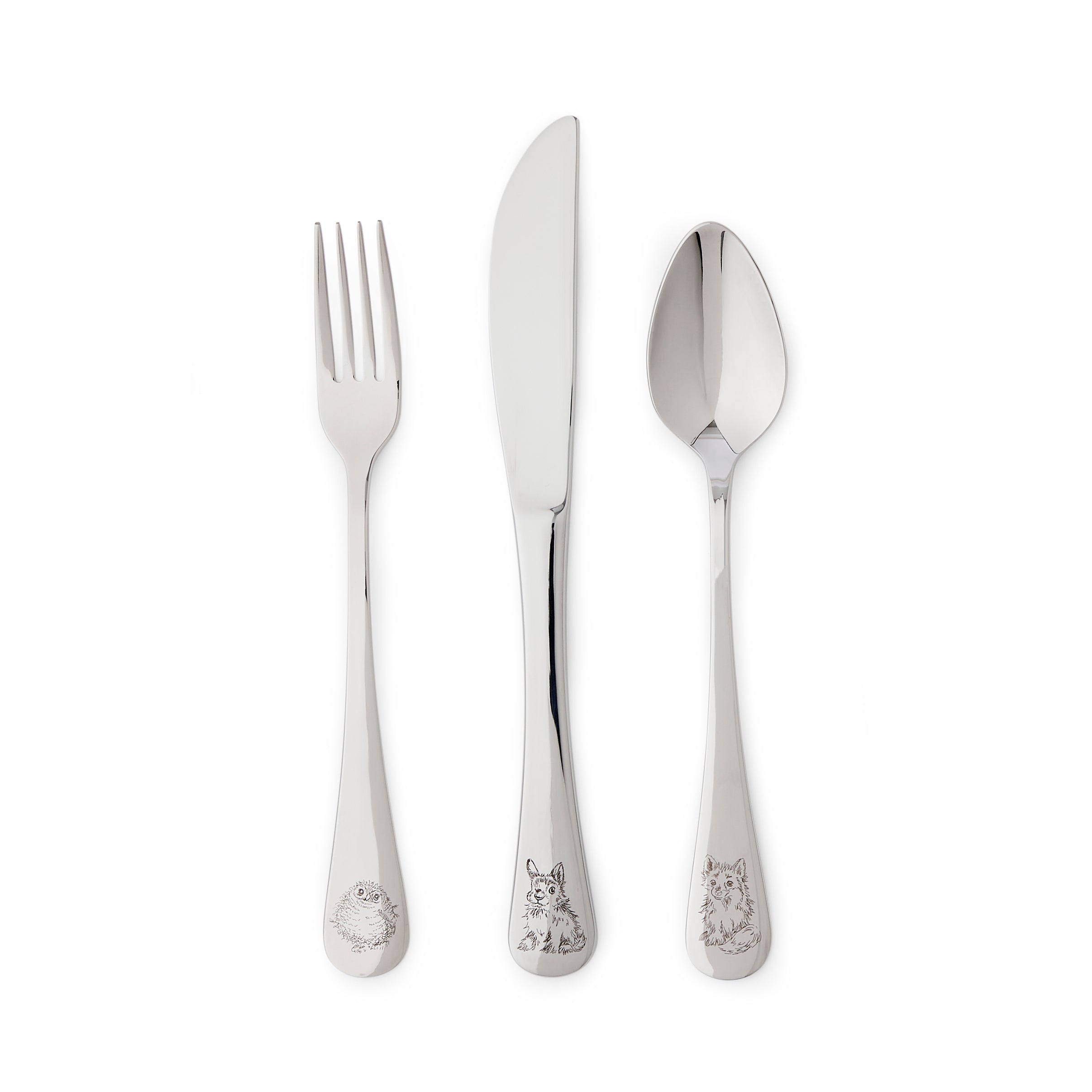 Royal Worcester Wrendale Designs 3 Piece Cutlery Set Fork: 16.3 cm
Spoon: 16.3cm
Knife: 18.6cm Boxed Set