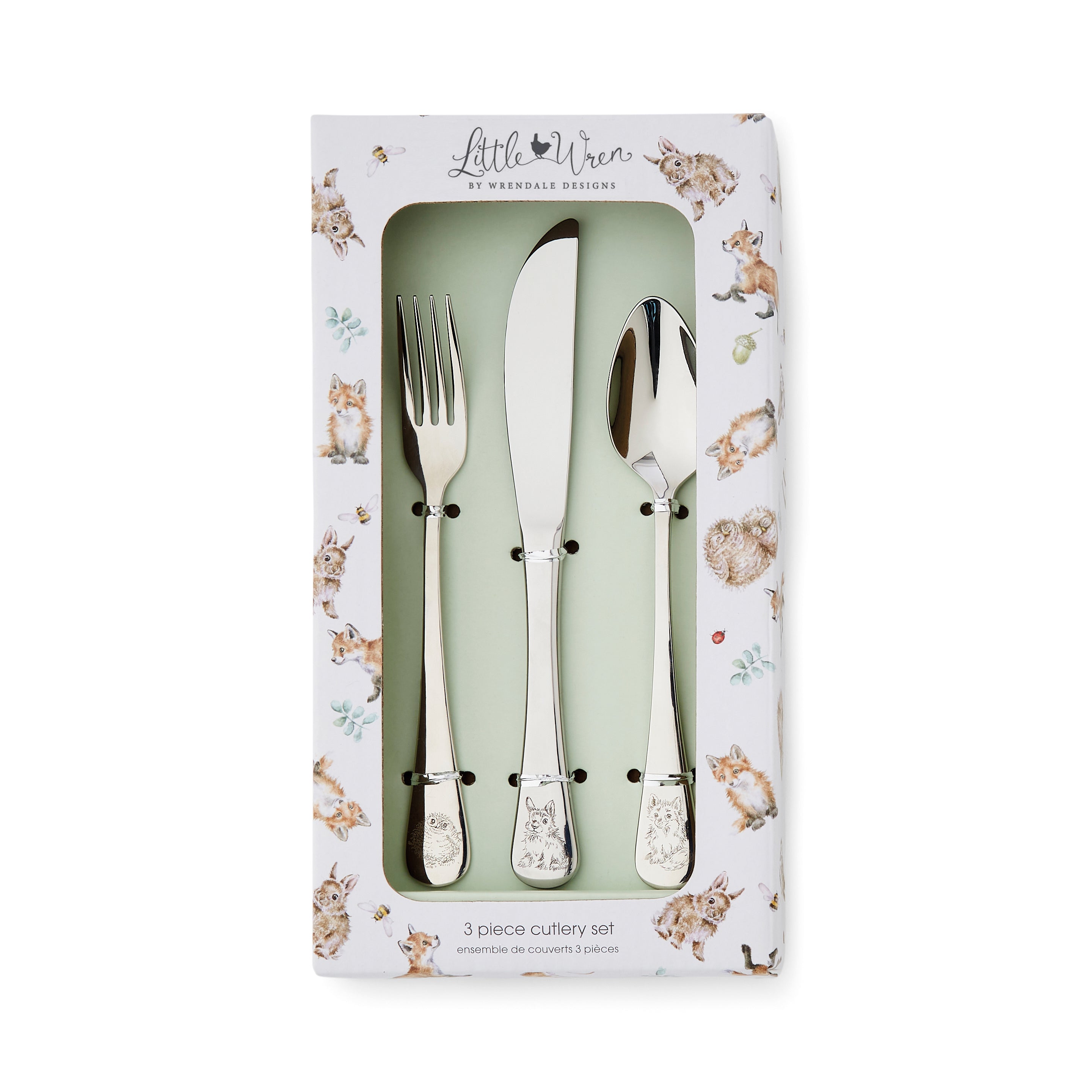 Royal Worcester Wrendale Designs 3 Piece Cutlery Set Fork: 16.3 cm
Spoon: 16.3cm
Knife: 18.6cm Boxed Set
