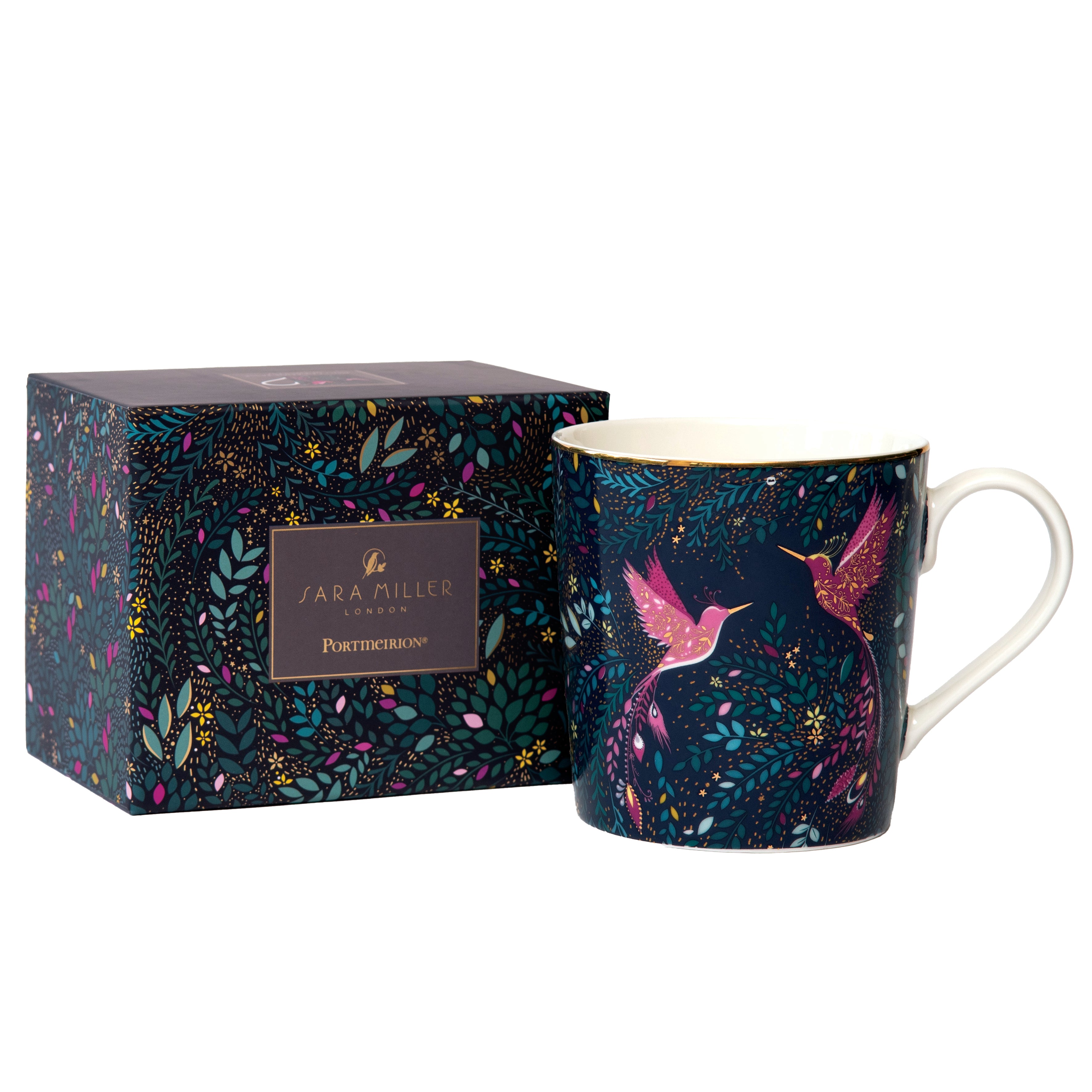 Sara Miller London Artisanne Noir Collection Mug - Hummingbird Paradise - Midnight Blue 0.34L Single
