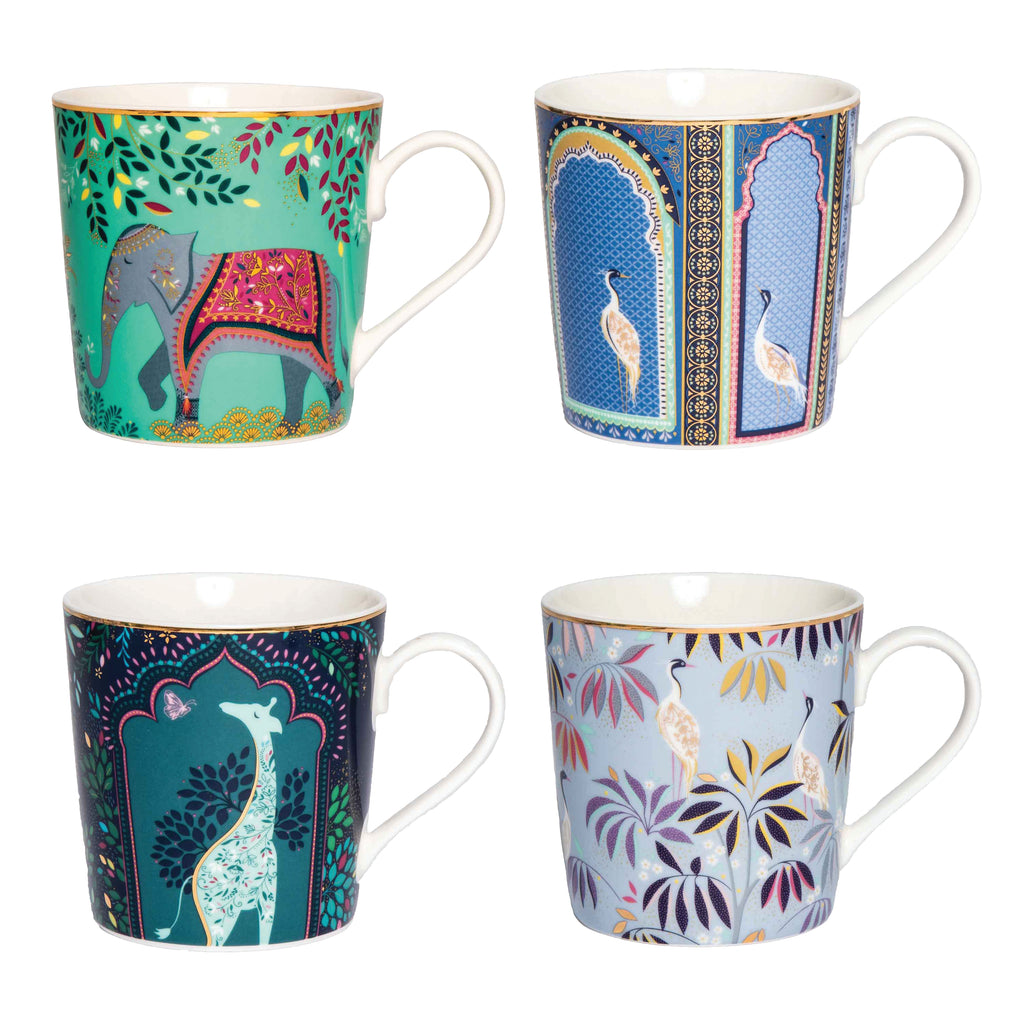 Sara Miller London Artisanne Noir Collection Mugs - Assorted - Set of 4 0.34L Boxed Set