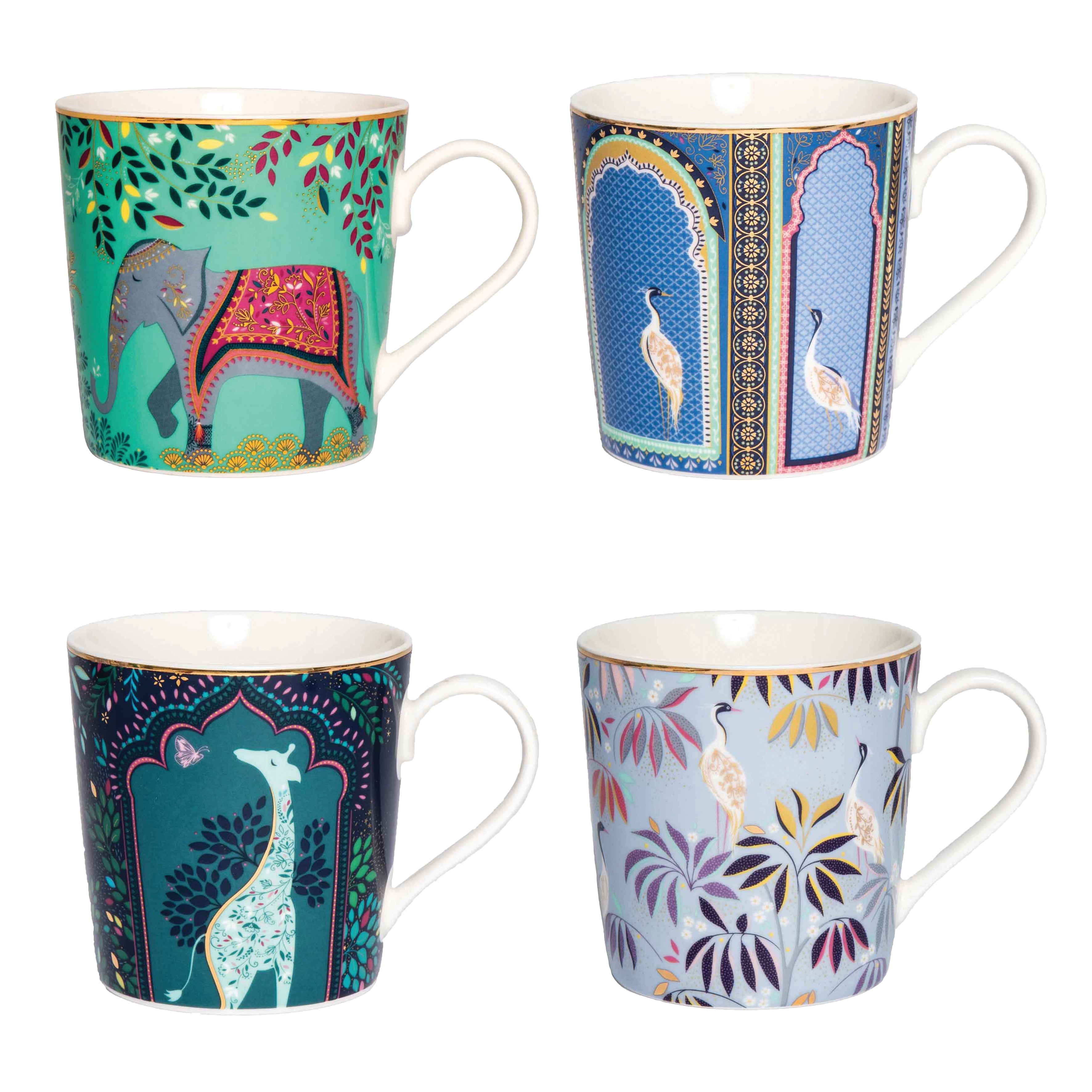 Sara Miller London Artisanne Noir Collection Mugs - Assorted - Set of 4 0.34L Boxed Set