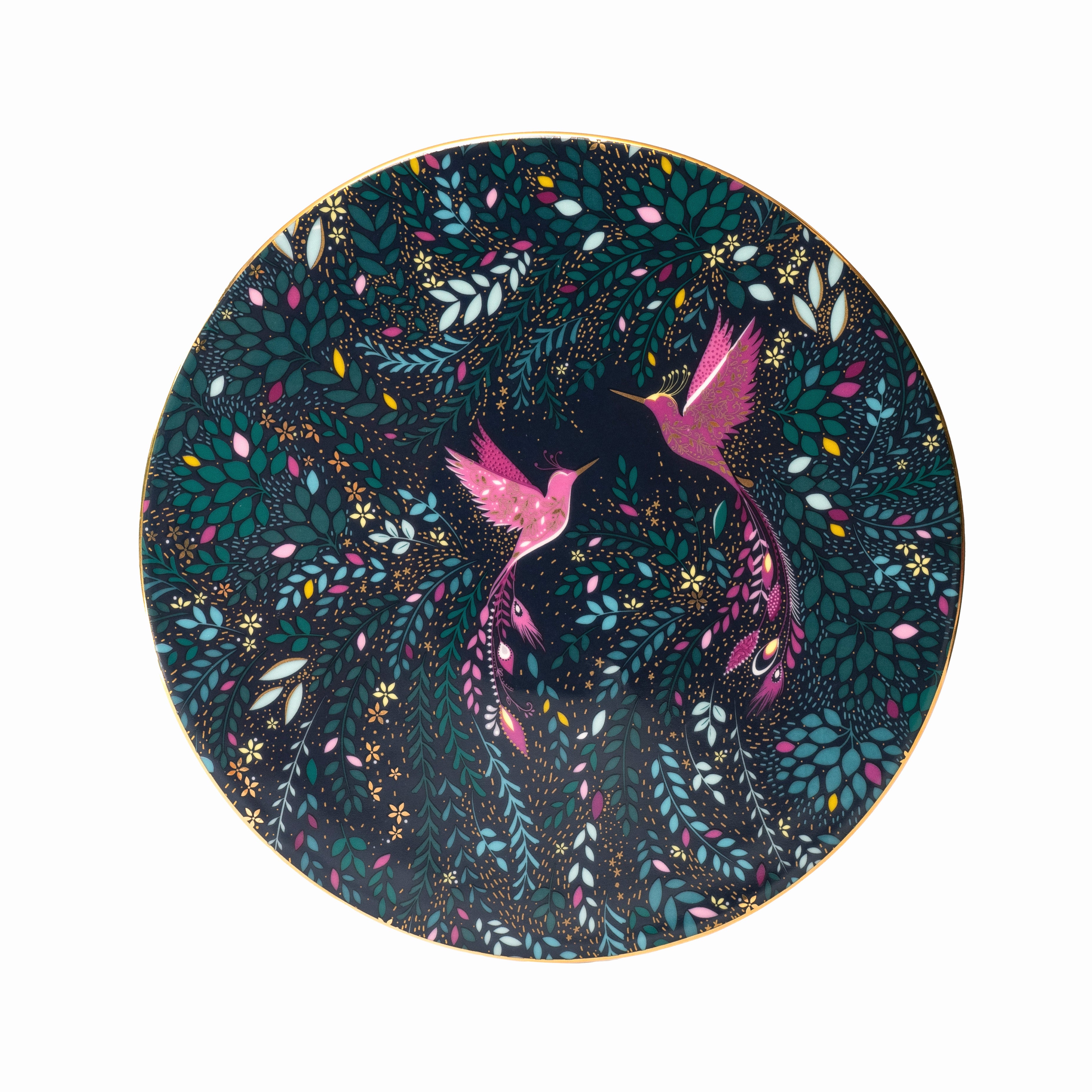 Sara Miller London Artisanne Noir Collection Serving Plate - Hummingbird Paradise - Midnight Blue 22.8cm Single