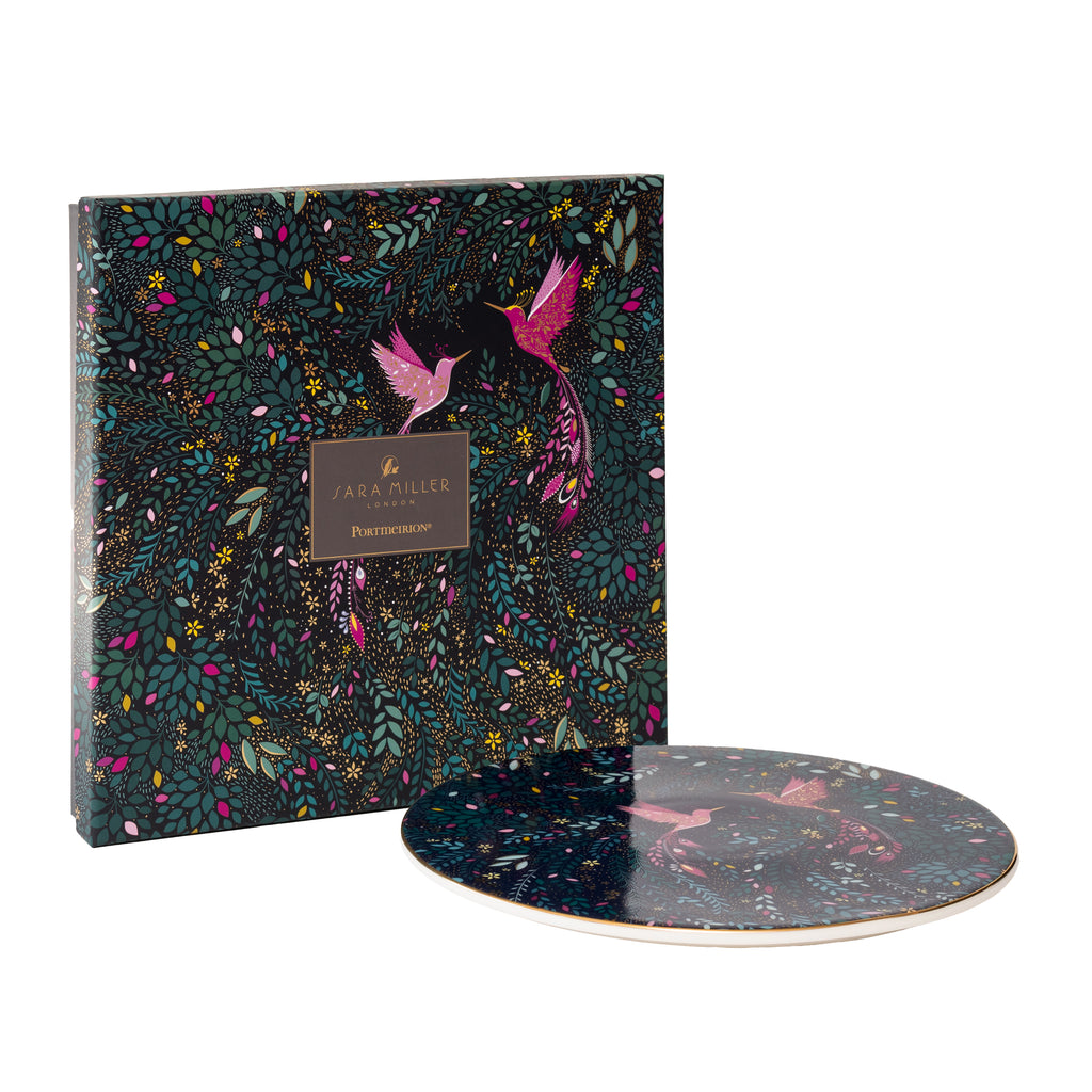 Sara Miller London Artisanne Noir Collection Serving Plate - Hummingbird Paradise - Midnight Blue 22.8cm Single