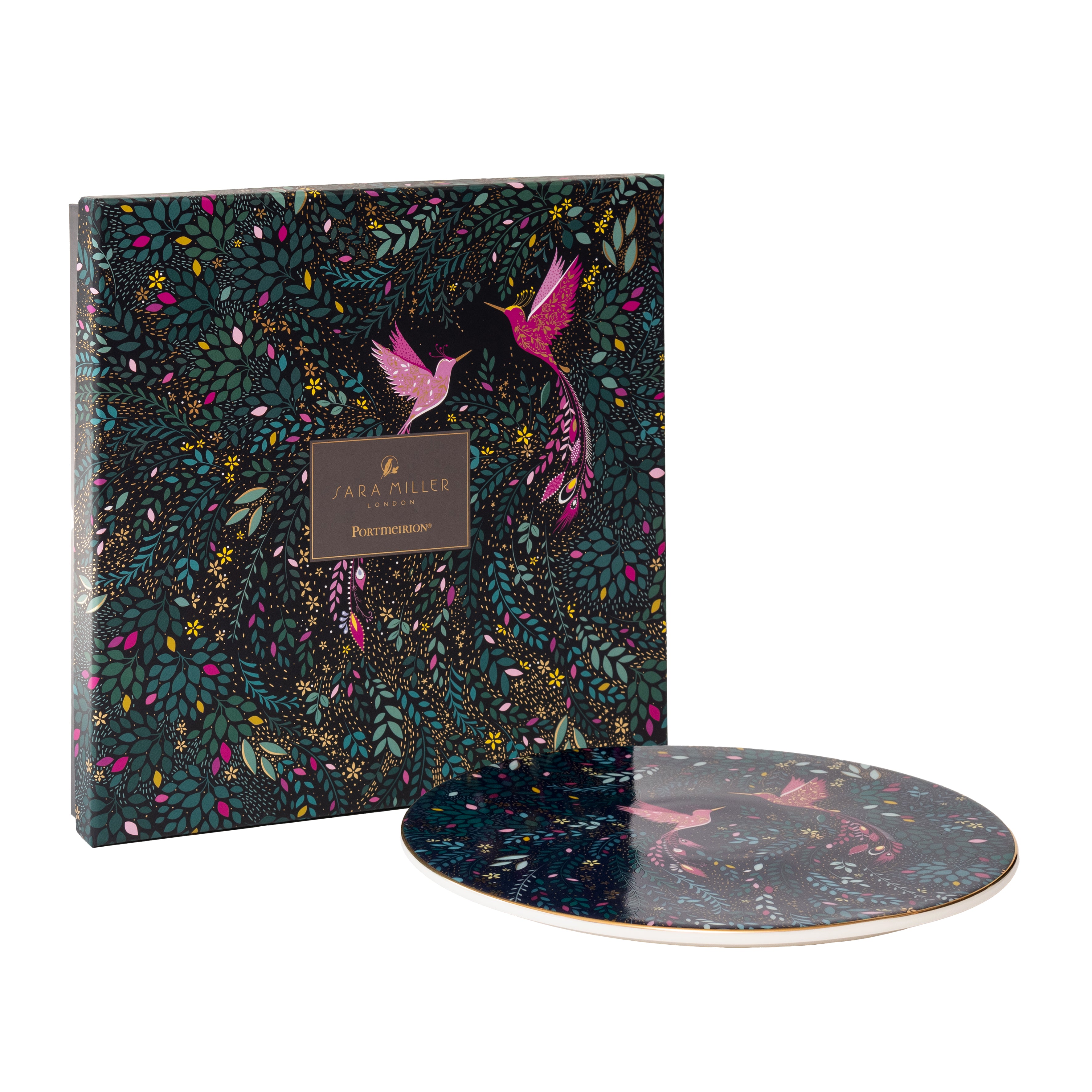Sara Miller London Artisanne Noir Collection Serving Plate - Hummingbird Paradise - Midnight Blue 22.8cm Single