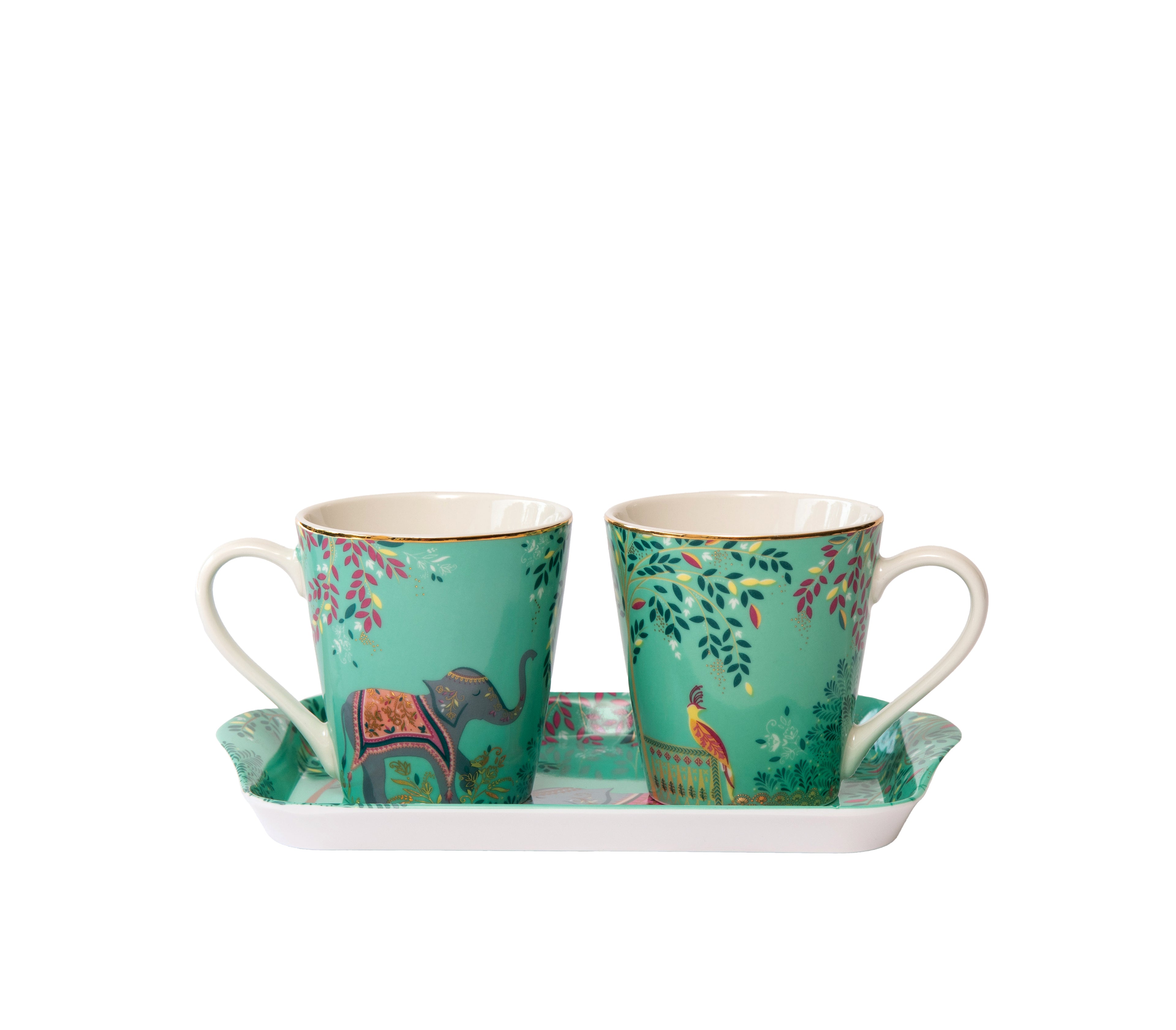 Sara Miller London Artisanne Noir Collection  Mug & Tray set - Elephant's Oasis - Light Jade Mug 0.18L 
Tray 21 x 14cm Single "