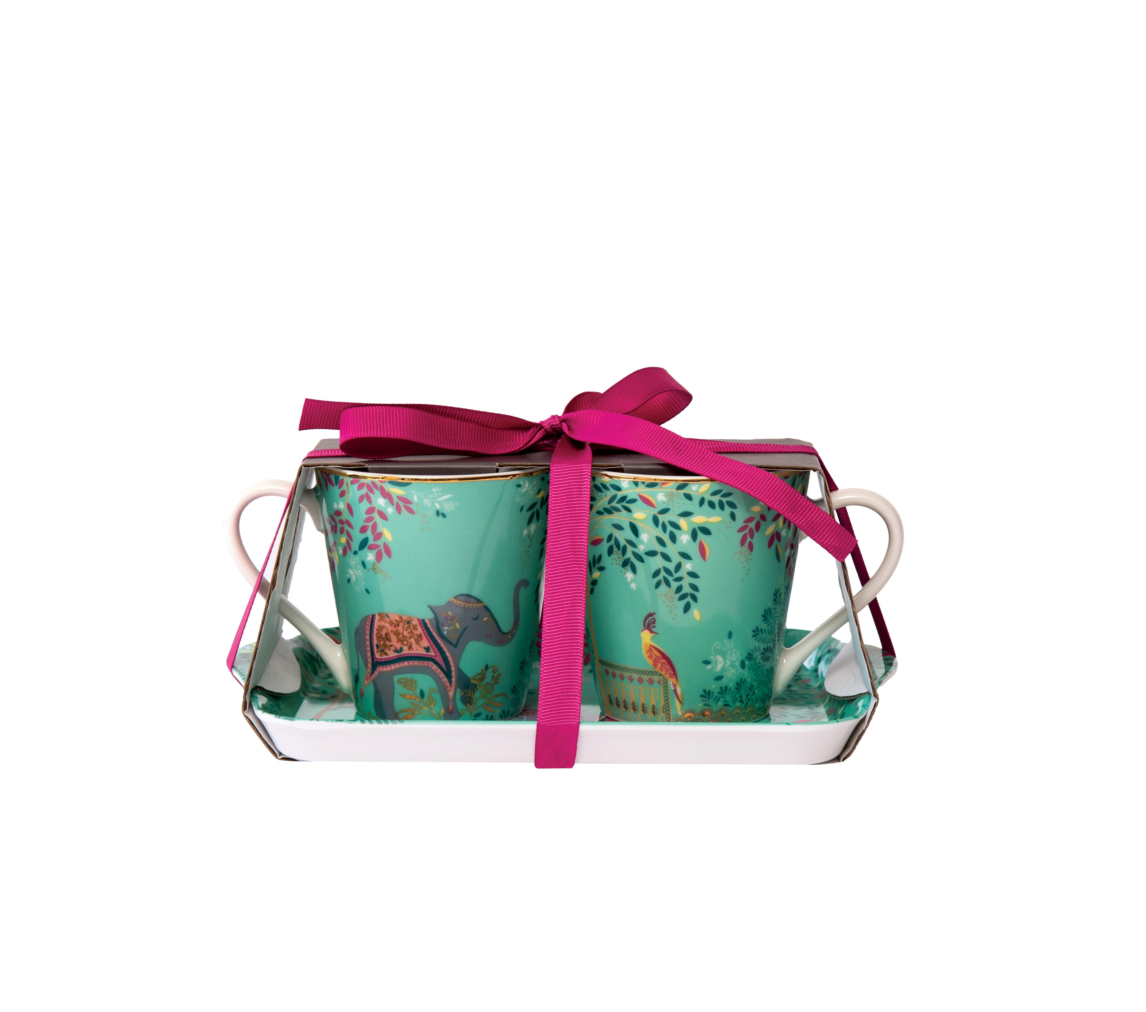 Sara Miller London Artisanne Noir Collection  Mug & Tray set - Elephant's Oasis - Light Jade Mug 0.18L 
Tray 21 x 14cm Single "