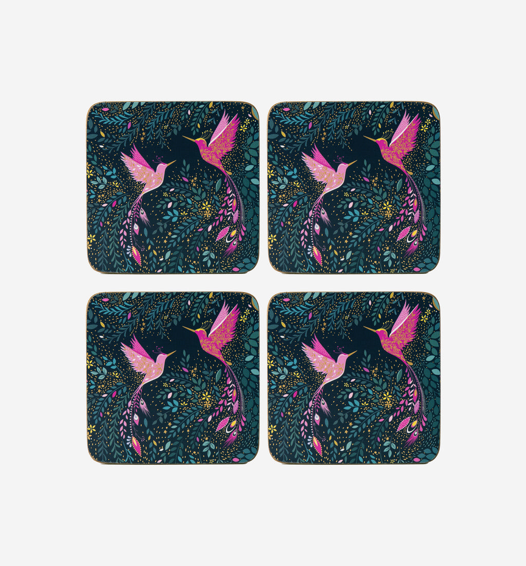 Sara Miller London Artisanne Noir Collection India Collection Coasters - Set of 4 - Hummingbird Paradise 10.5 x 10.5cm Boxed Set