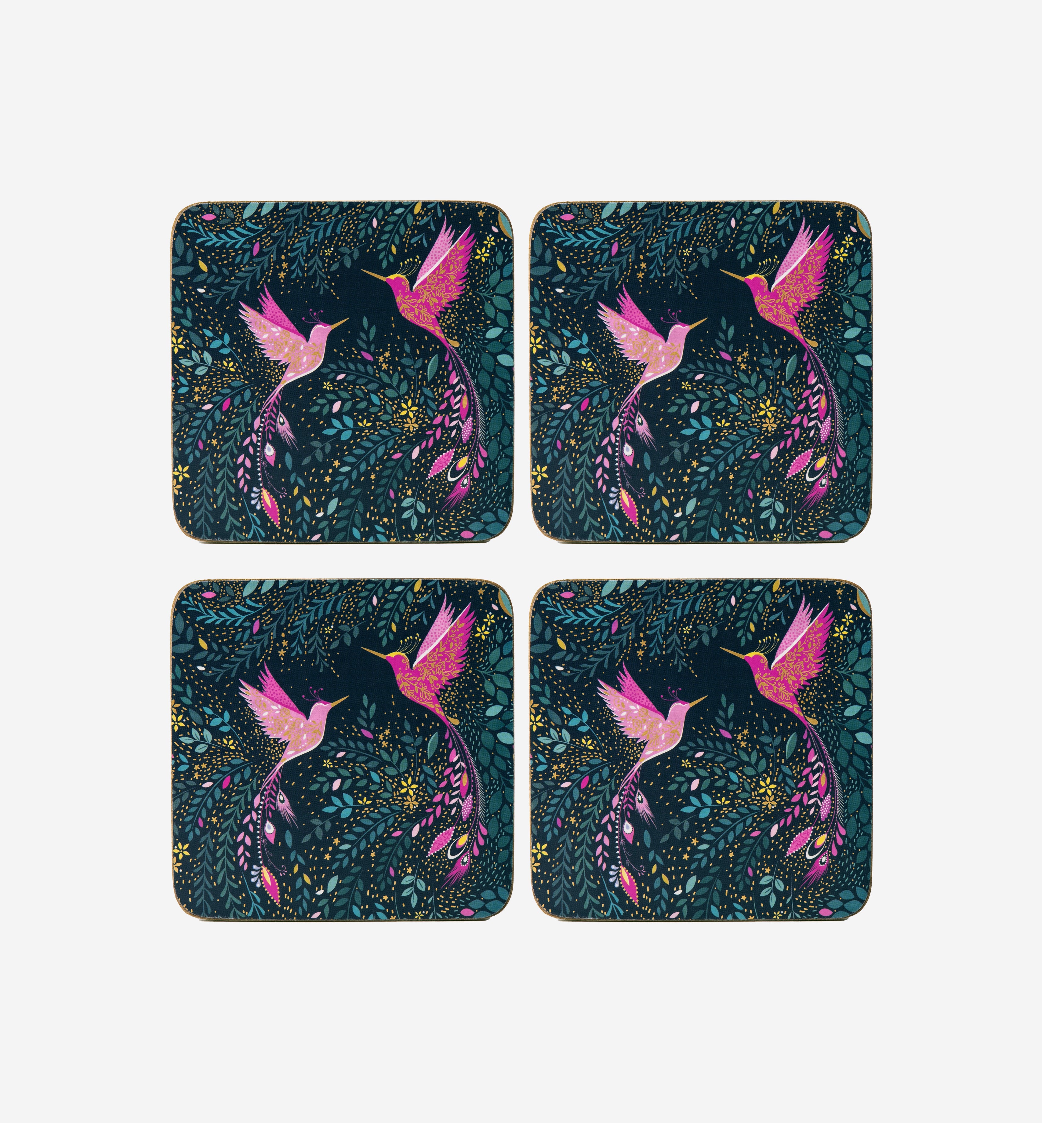 Sara Miller London Artisanne Noir Collection India Collection Coasters - Set of 4 - Hummingbird Paradise 10.5 x 10.5cm Boxed Set
