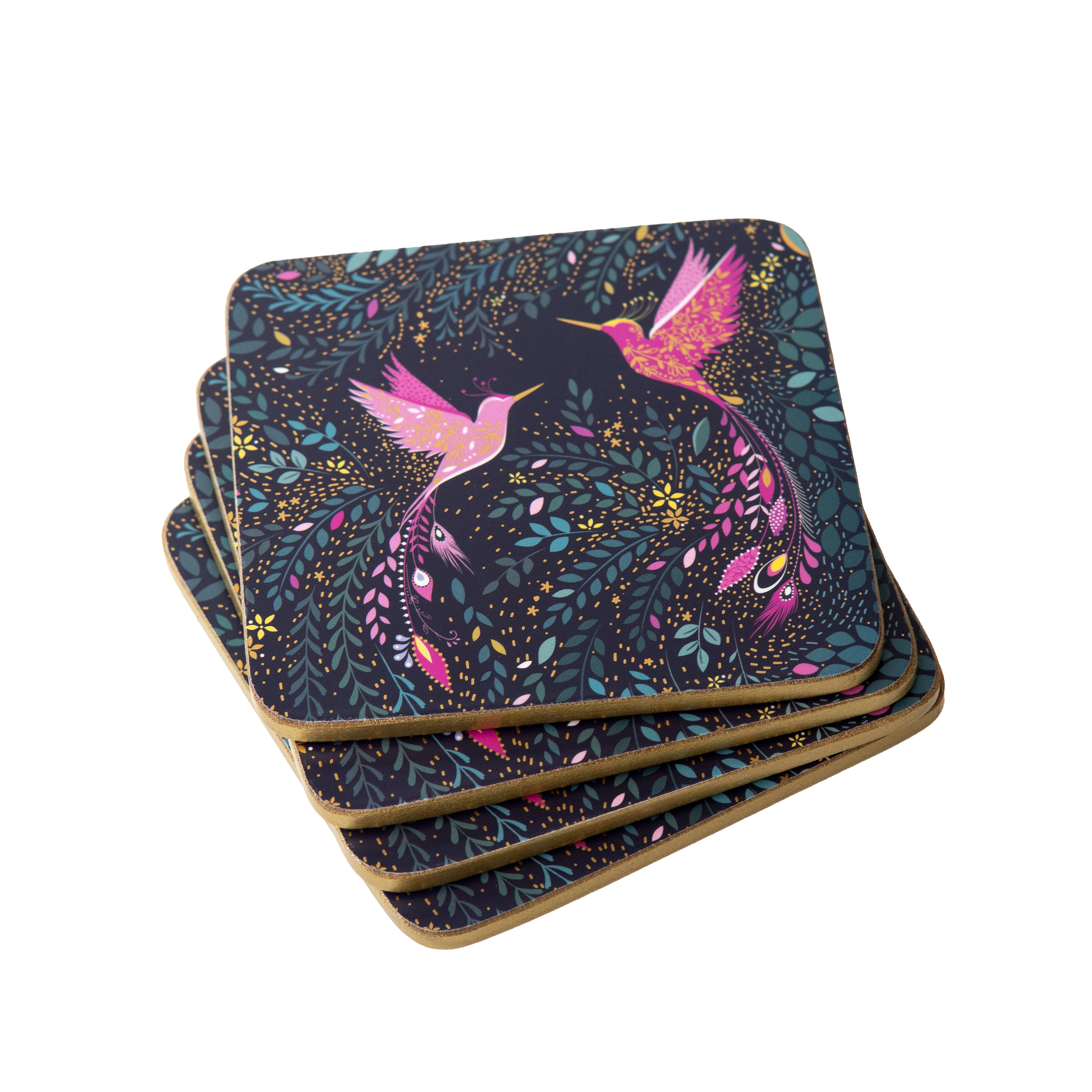 Sara Miller London Artisanne Noir Collection India Collection Coasters - Set of 4 - Hummingbird Paradise 10.5 x 10.5cm Boxed Set
