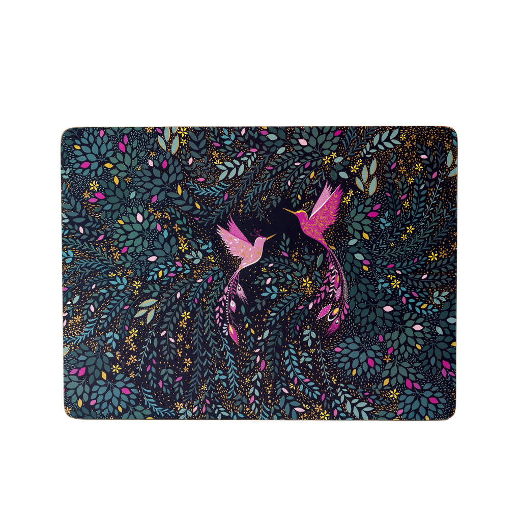 Sara Miller London Artisanne Noir Collection India Collection Large Placemats - Set of 4 - Hummingbird Paradise 40.1 x 29.8cm Boxed Set