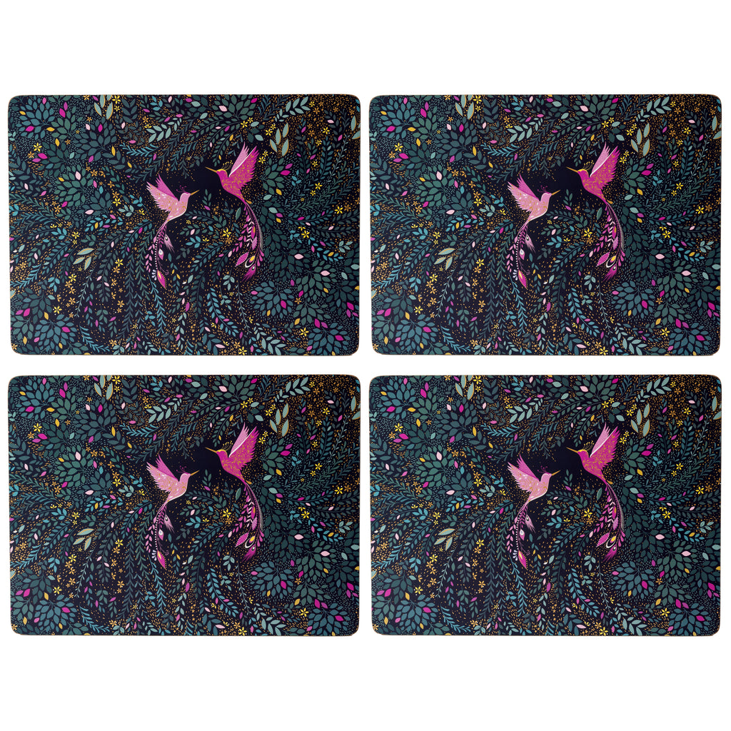 Sara Miller London Artisanne Noir Collection India Collection Large Placemats - Set of 4 - Hummingbird Paradise 40.1 x 29.8cm Boxed Set