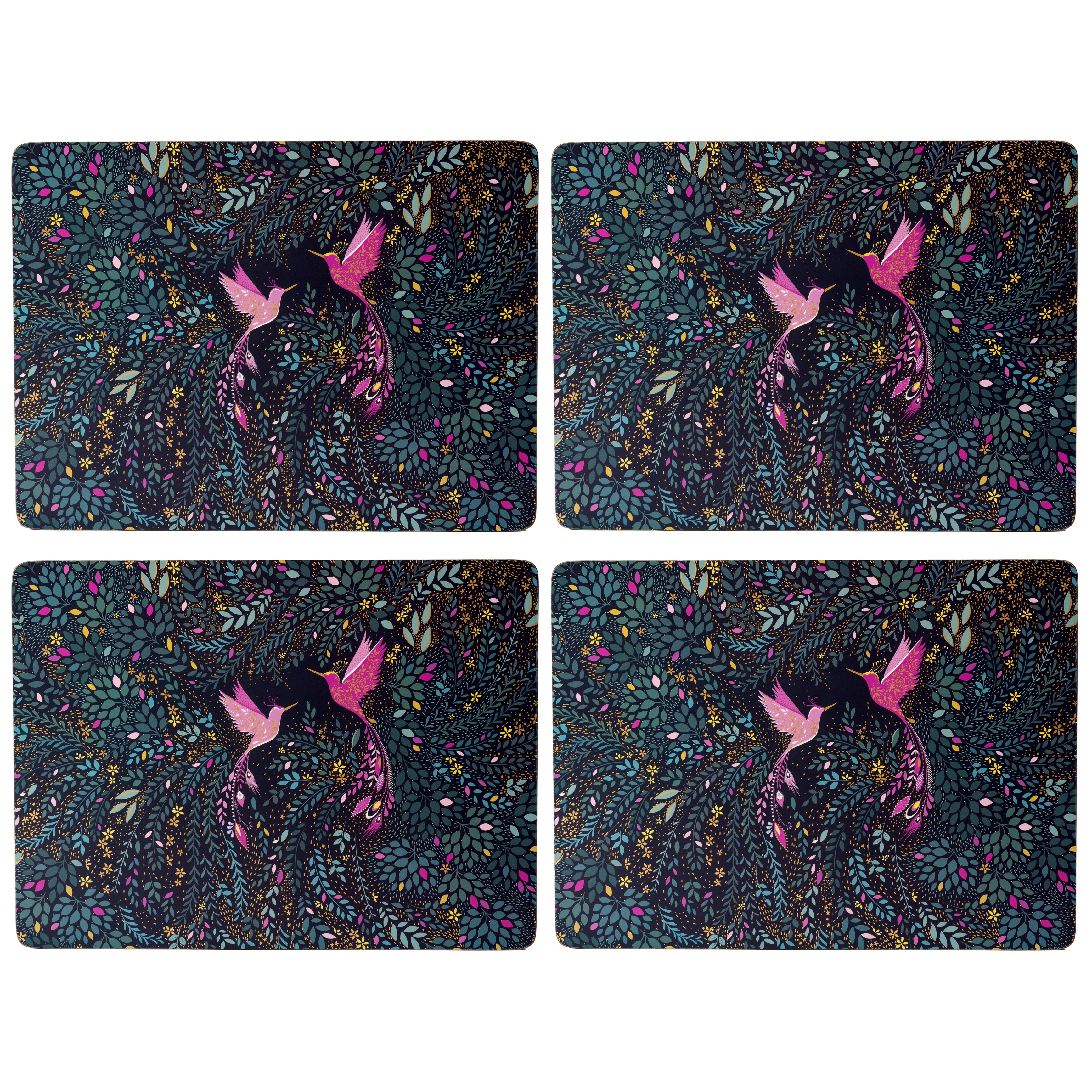 Sara Miller London Artisanne Noir Collection India Collection Large Placemats - Set of 4 - Hummingbird Paradise 40.1 x 29.8cm Boxed Set