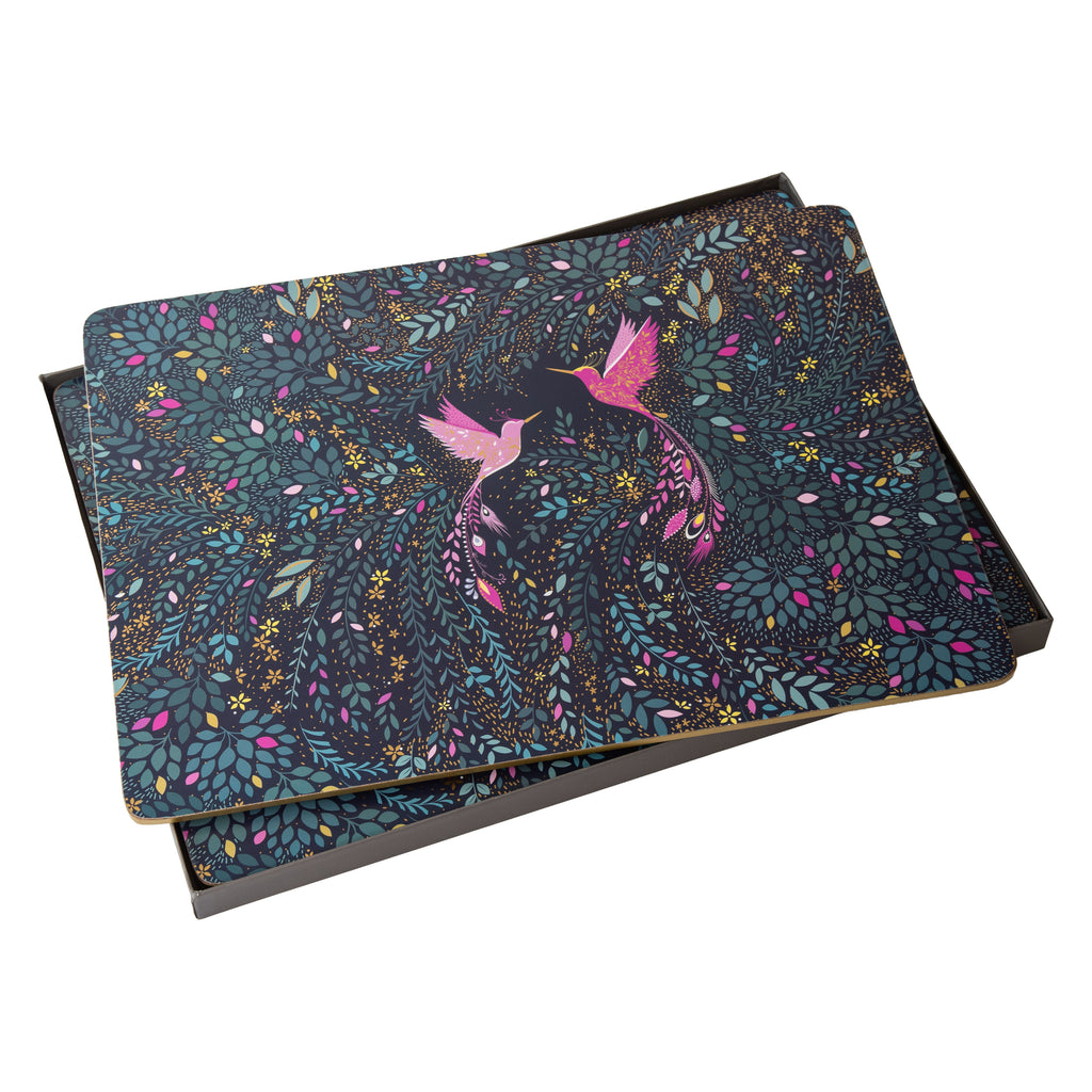 Sara Miller London Artisanne Noir Collection India Collection Large Placemats - Set of 4 - Hummingbird Paradise 40.1 x 29.8cm Boxed Set