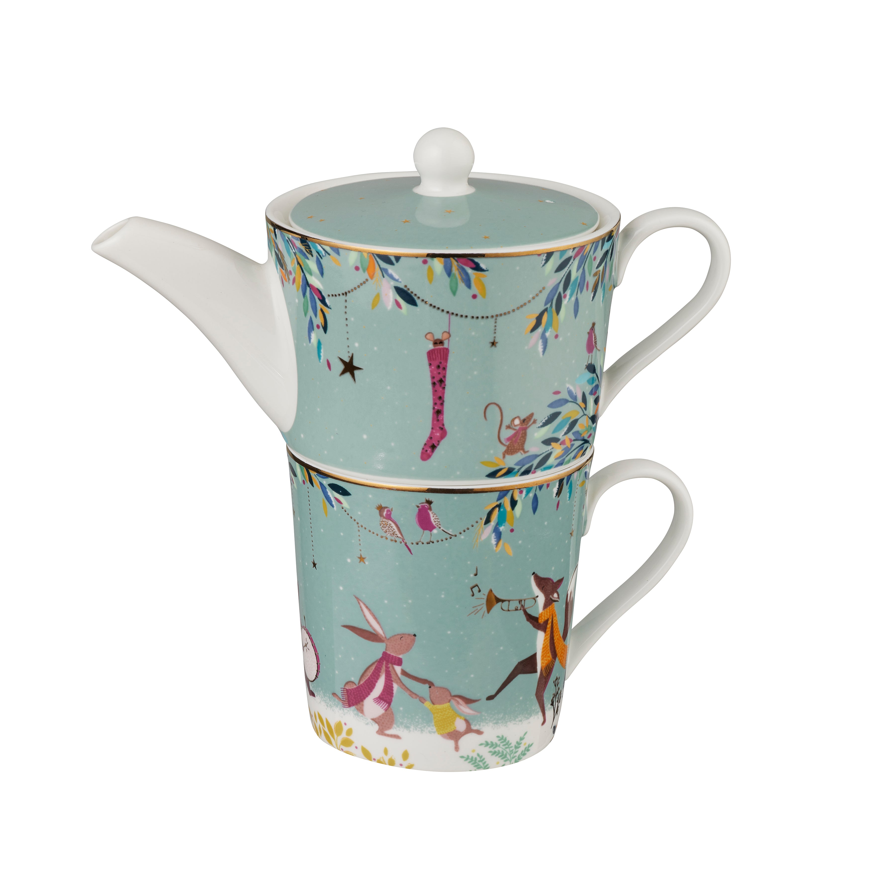 Sara Miller London Artisanne Noir Collection Tea for One - Merry Band 0.35L Boxed Set