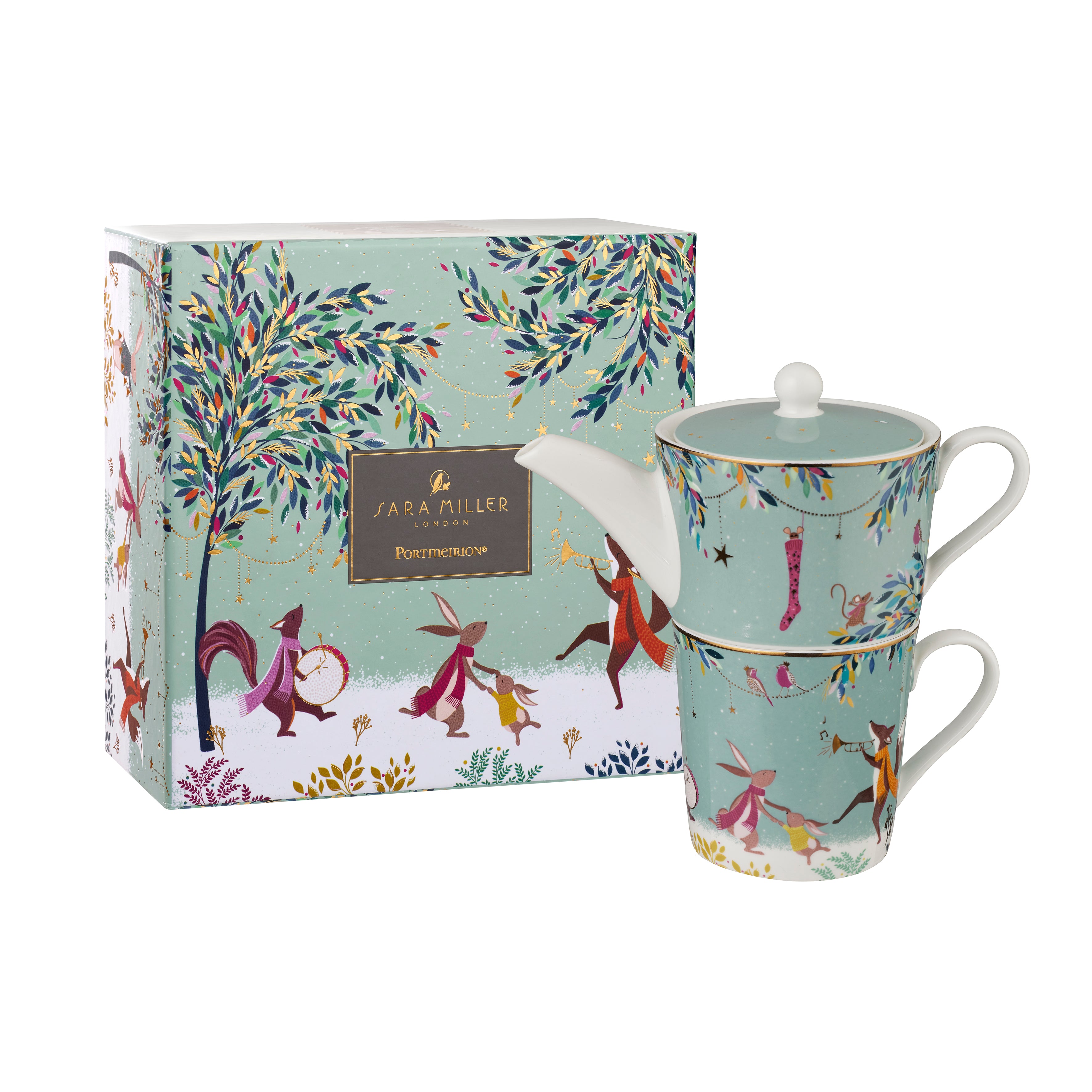 Sara Miller London Artisanne Noir Collection Tea for One - Merry Band 0.35L Boxed Set