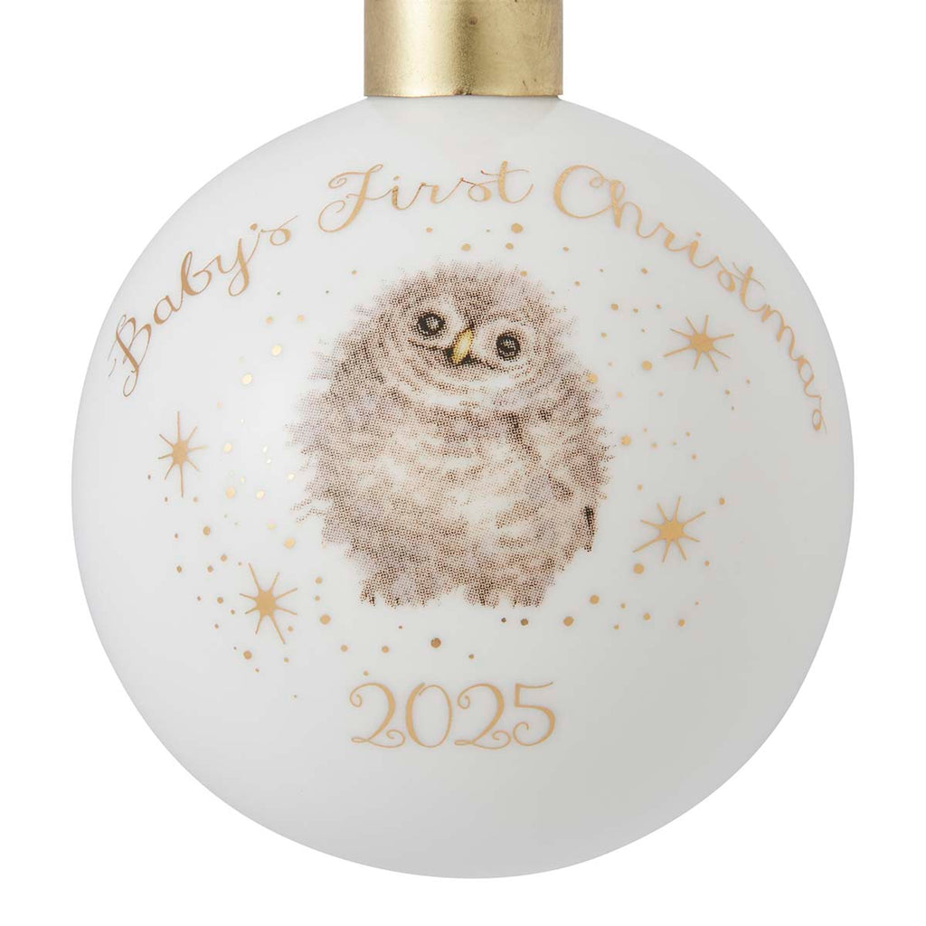 Bauble - Baby's first Christmas (Owls) 7cm diam. Single