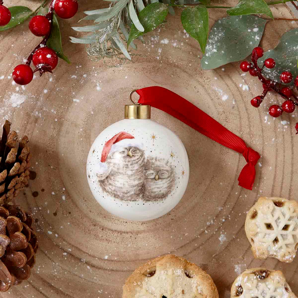 Bauble - Baby's first Christmas (Owls) 7cm diam. Single