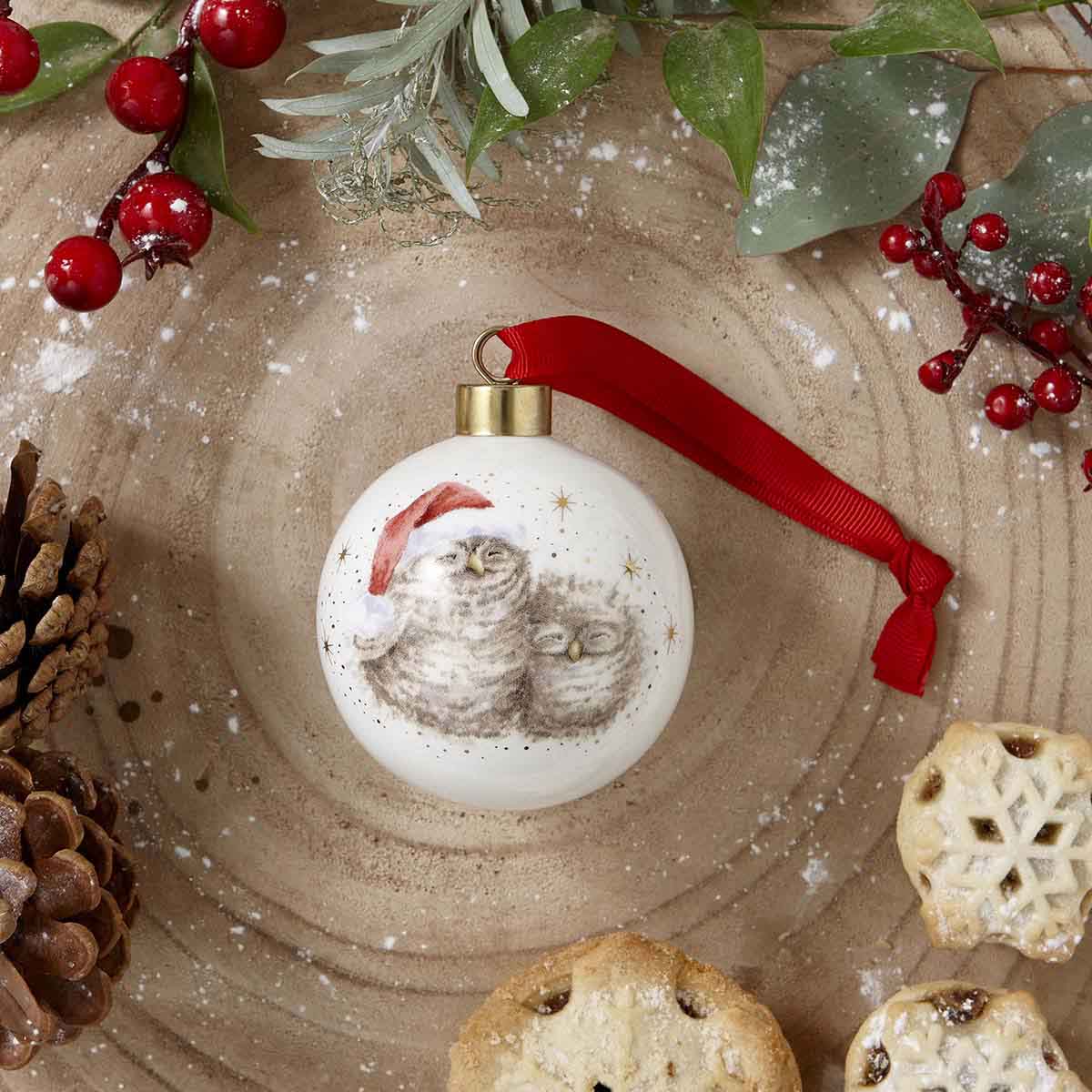 Bauble - Baby's first Christmas (Owls) 7cm diam. Single