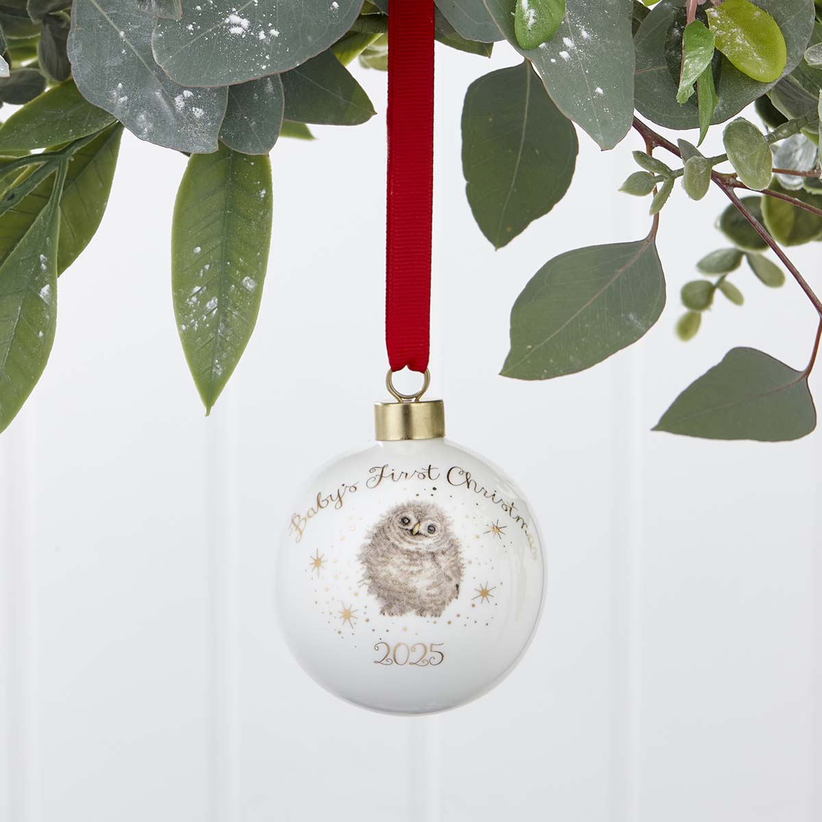 Bauble - Baby's first Christmas (Owls) 7cm diam. Single