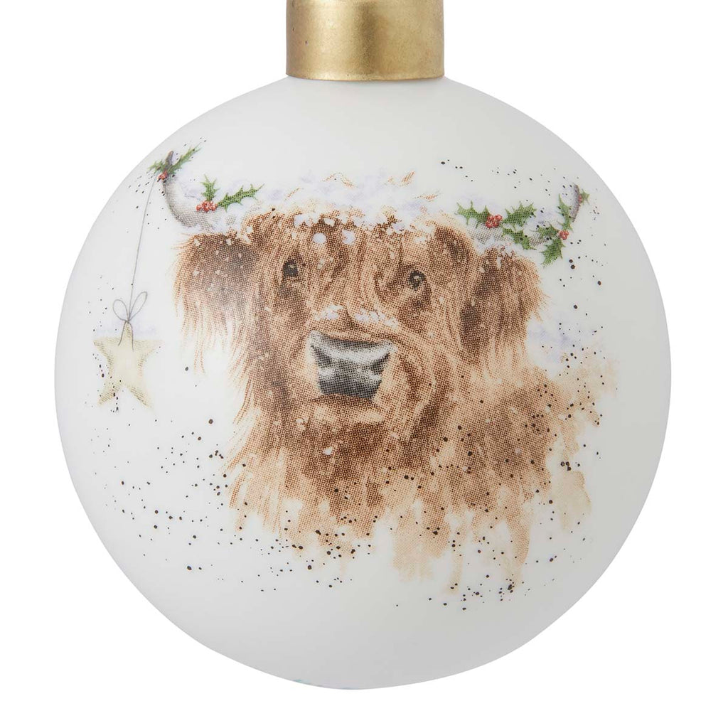 NEW Wrendale Designs - Little Wren Bauble - Highland Star (Cow) 7cm diam. Single