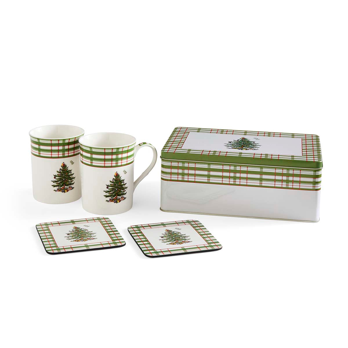 NEW Christmas Tree  Annual 2025 5pc Mug and Tin Set Tin 23cm x 15 cm x 8.6cm 
Mug 0.34L 
Coaster 10.5cm x 10cm Set"