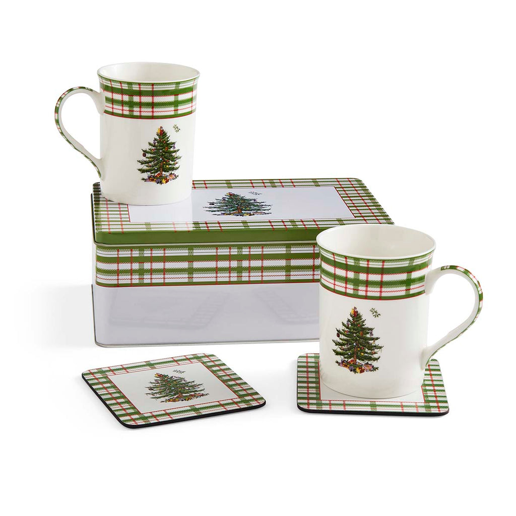 NEW Christmas Tree  Annual 2025 5pc Mug and Tin Set Tin 23cm x 15 cm x 8.6cm 
Mug 0.34L 
Coaster 10.5cm x 10cm Set"