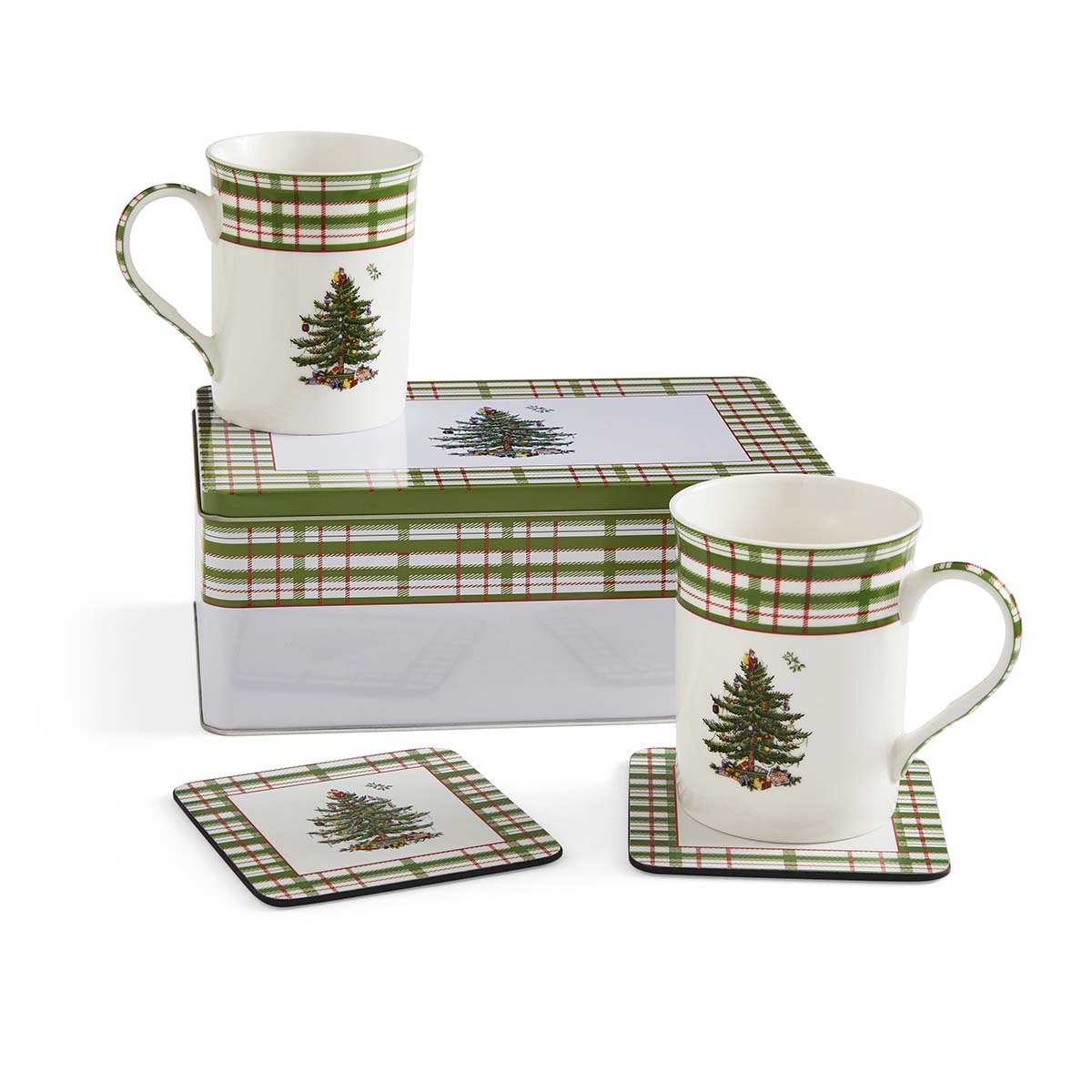 NEW Christmas Tree  Annual 2025 5pc Mug and Tin Set Tin 23cm x 15 cm x 8.6cm 
Mug 0.34L 
Coaster 10.5cm x 10cm Set"