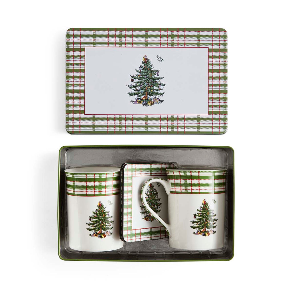 NEW Christmas Tree  Annual 2025 5pc Mug and Tin Set Tin 23cm x 15 cm x 8.6cm 
Mug 0.34L 
Coaster 10.5cm x 10cm Set"