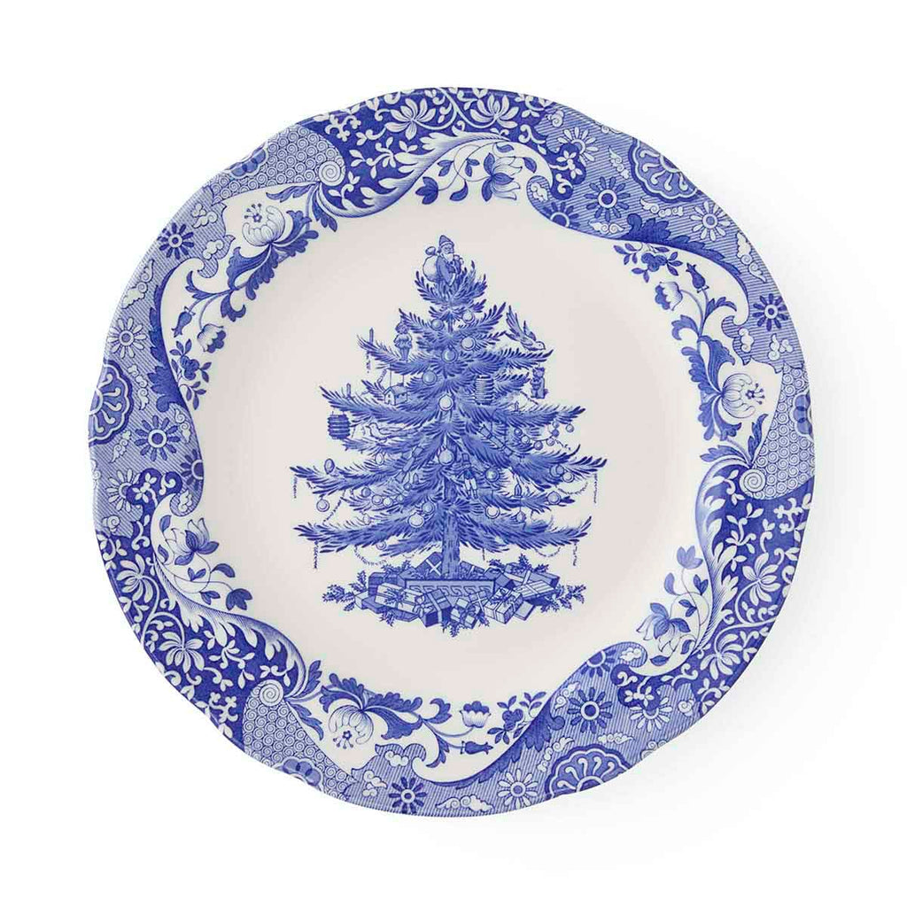 Blue Italian Christmas Tree Dinner Plate 27cm Set of 4
