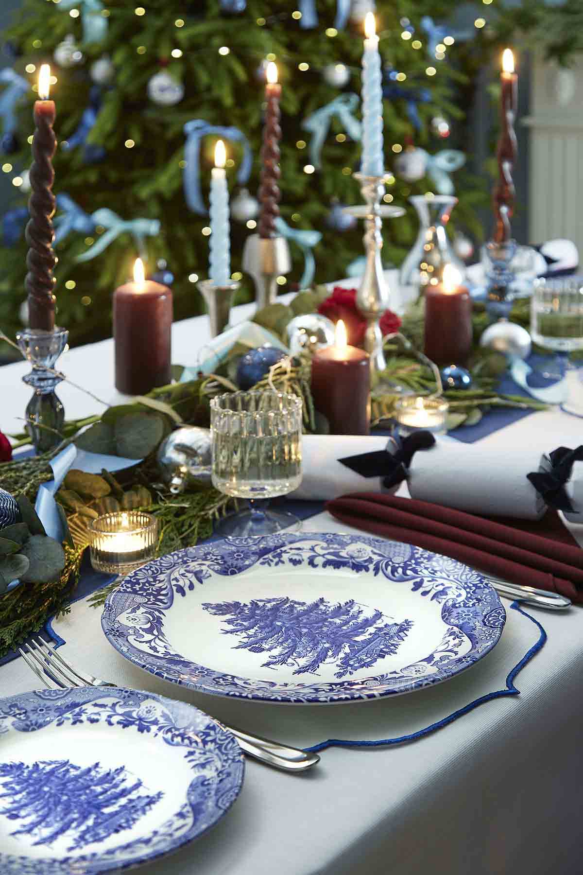 Blue Italian Christmas Tree Dinner Plate 27cm