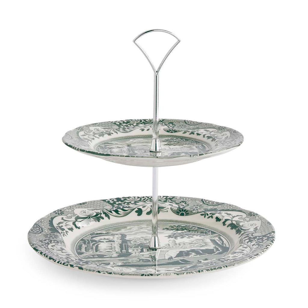 Spode Heritage Green Italian 2-Tier Cake Stand 27cm&19cm