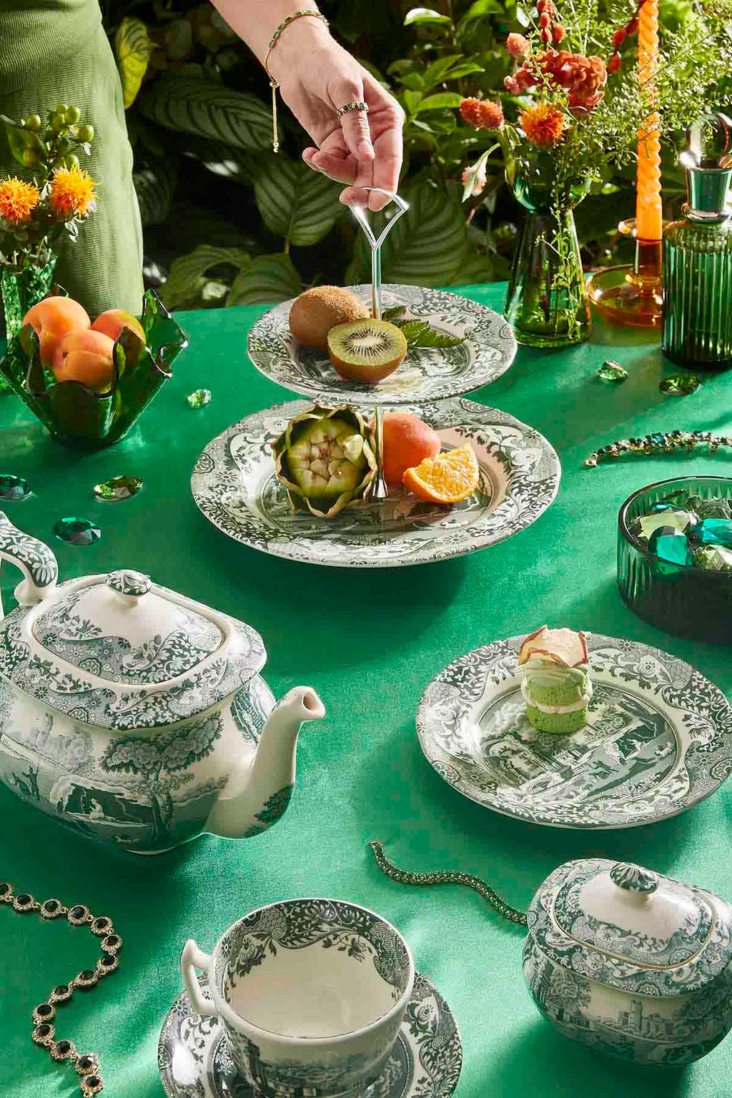 Spode Heritage Green Italian 2-Tier Cake Stand 27cm&19cm