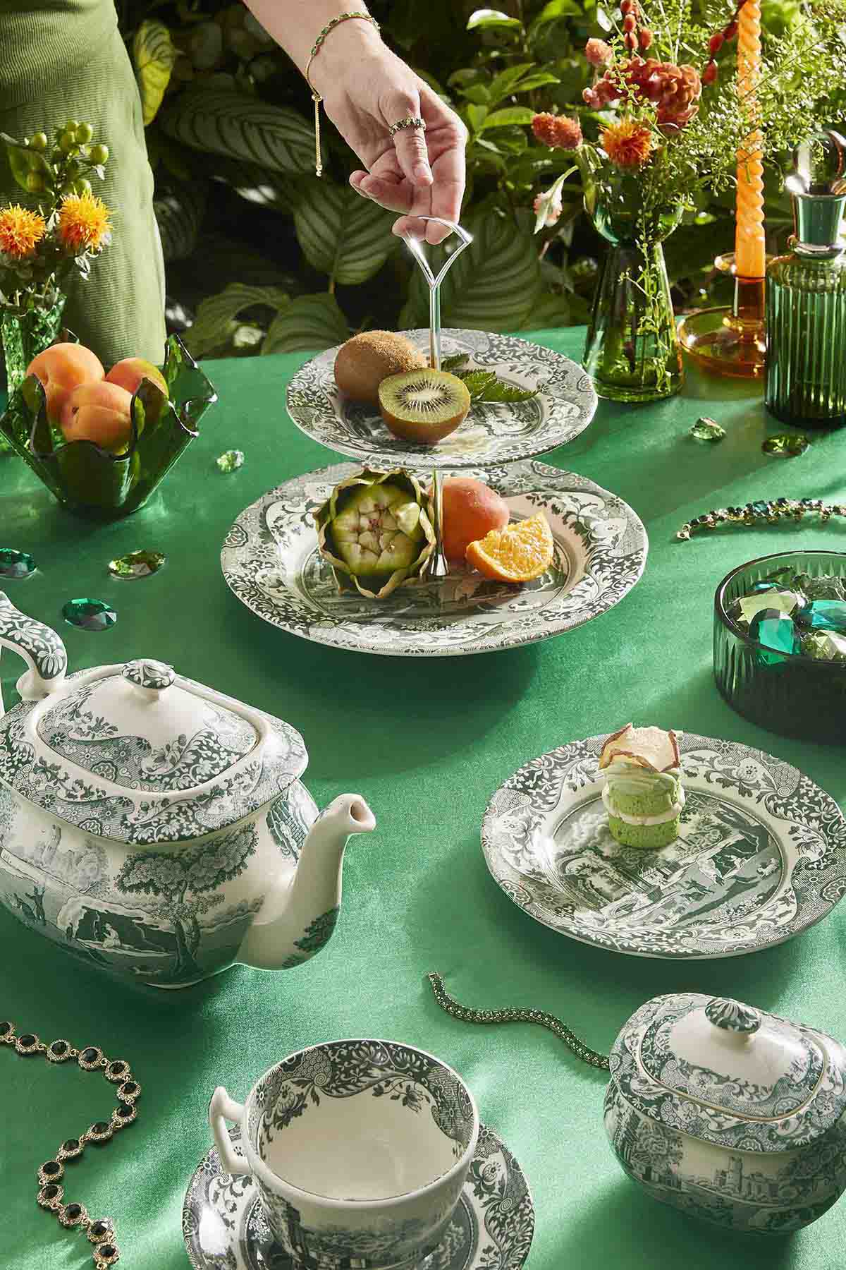 Spode Heritage Green Italian 2-Tier Cake Stand 27cm&19cm