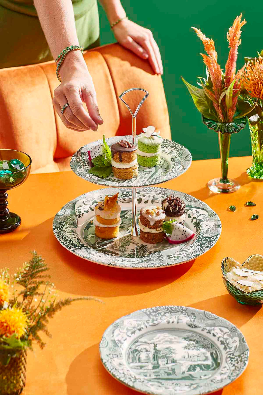 Spode Heritage Green Italian 2-Tier Cake Stand 27cm&19cm