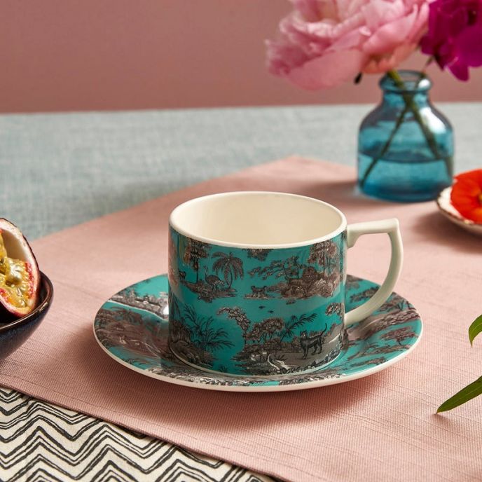 Zoological Gardens Teacup & Saucer, Turquoise
