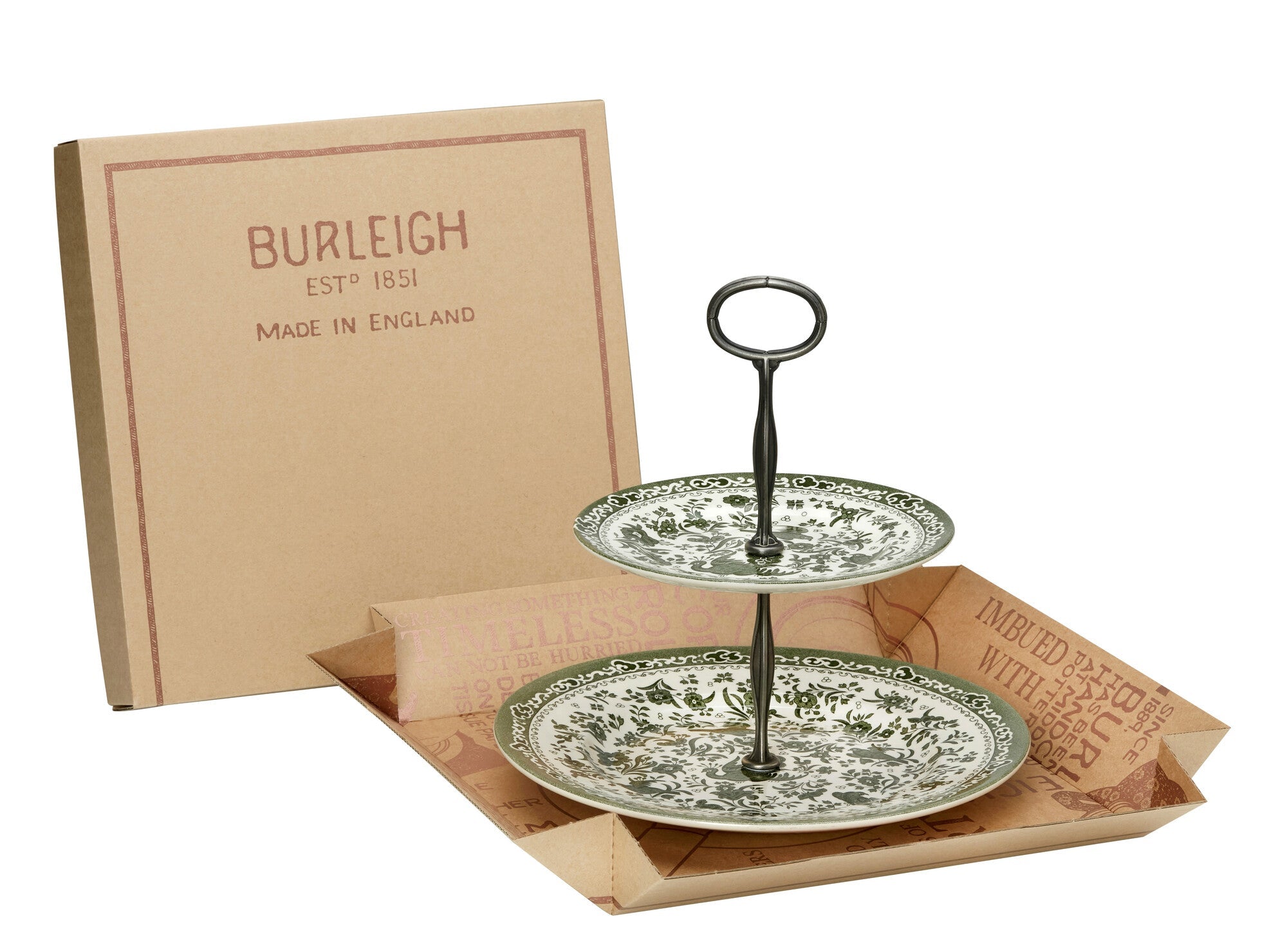Burleigh Green Regal Peacock 2 Tier Cake Stand Gift Boxed