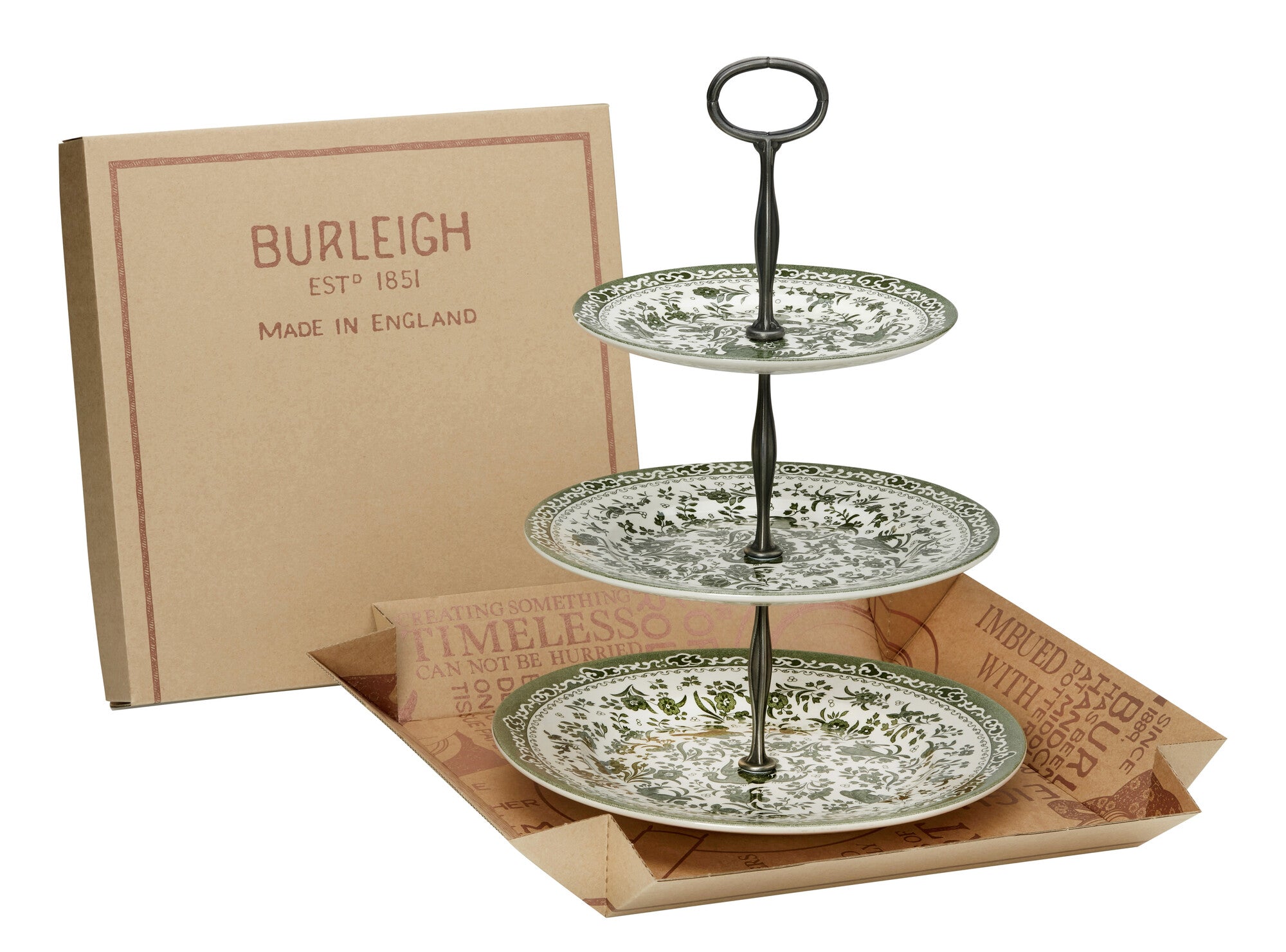 Burleigh Green Regal Peacock 3 Tier Cake Stand Gift Boxed