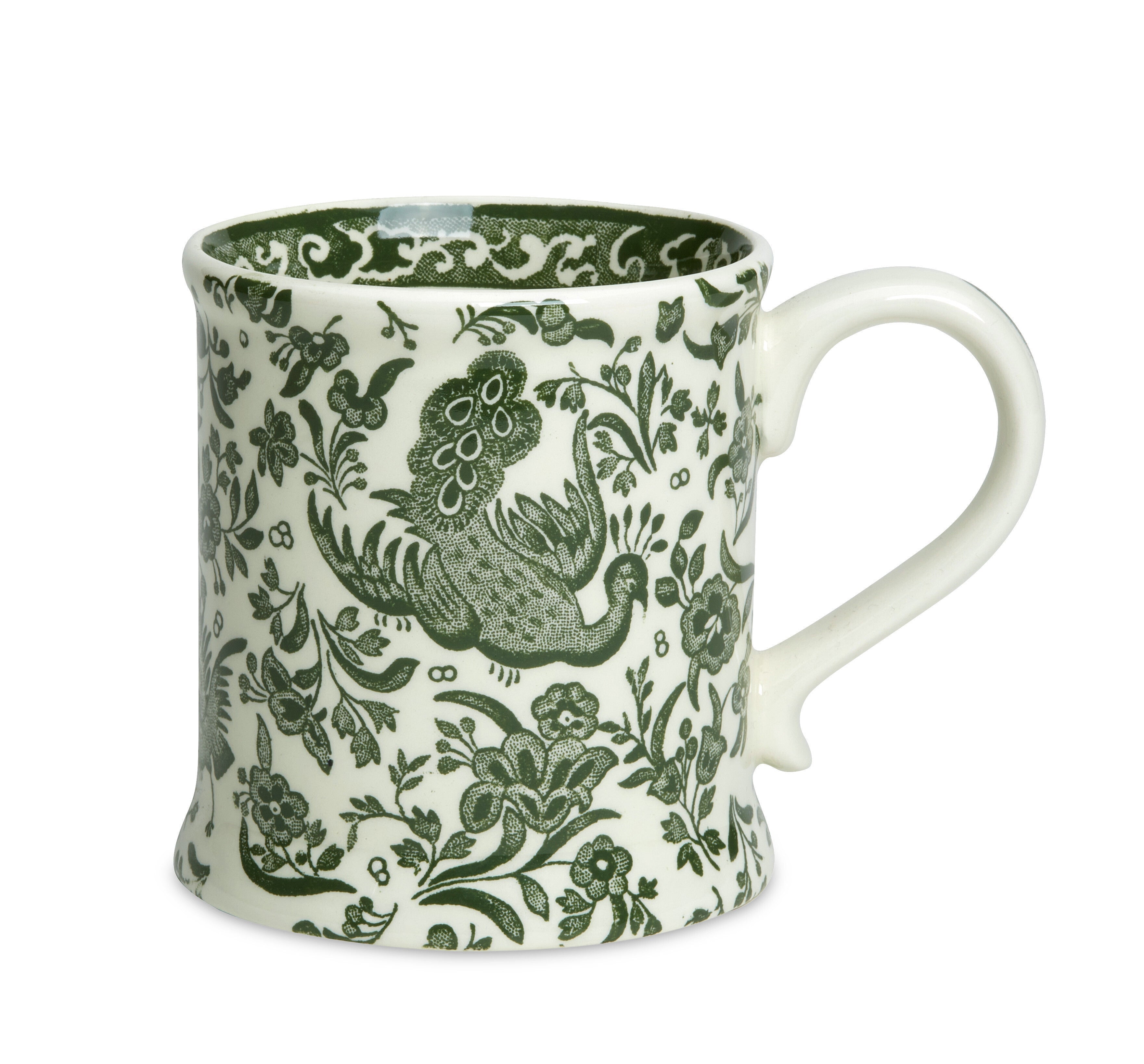 Burleigh Green Regal Peacock Footed Mug 300ml.