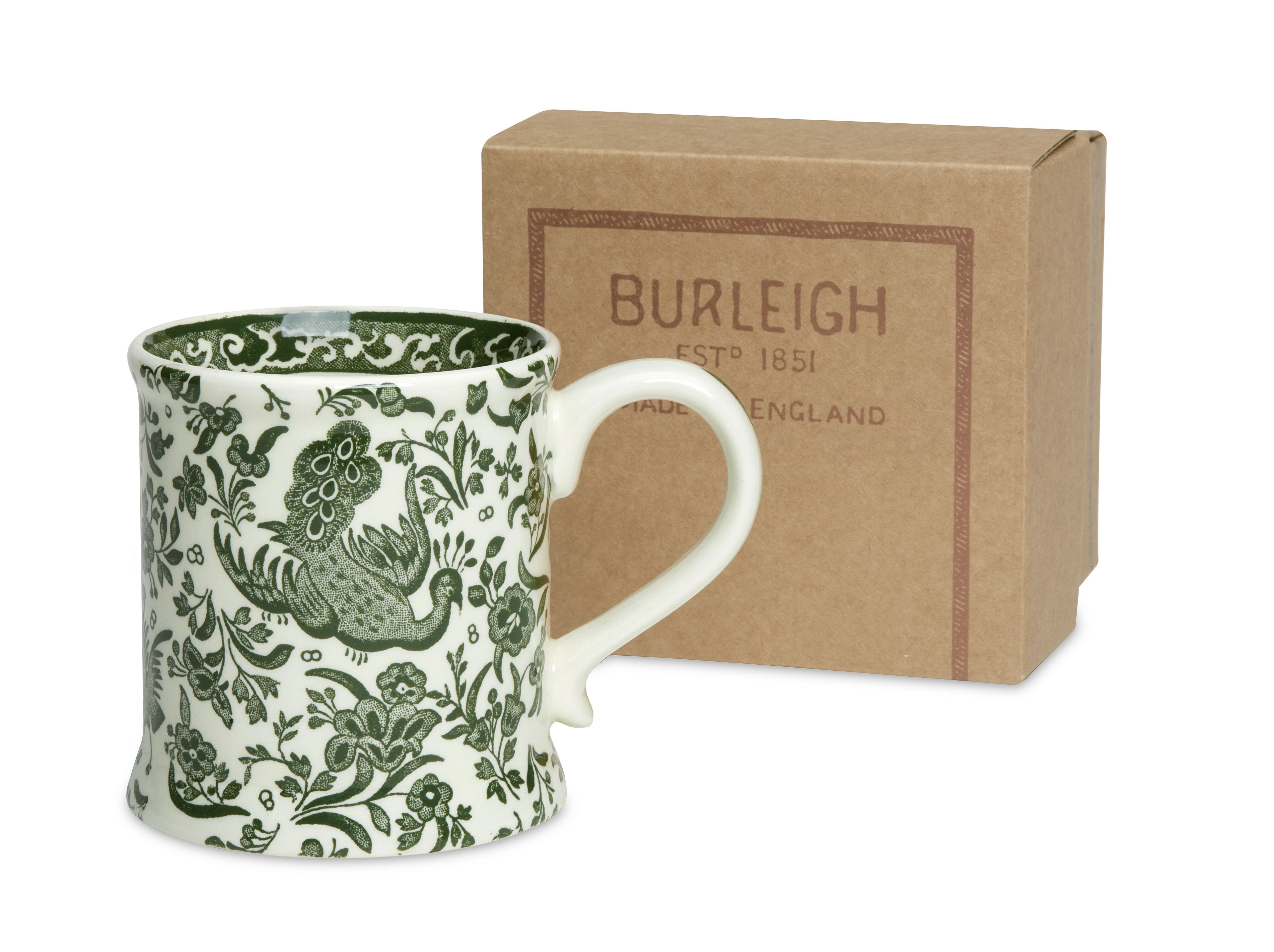 Burleigh Green Regal Peacock Footed Mug 300ml.