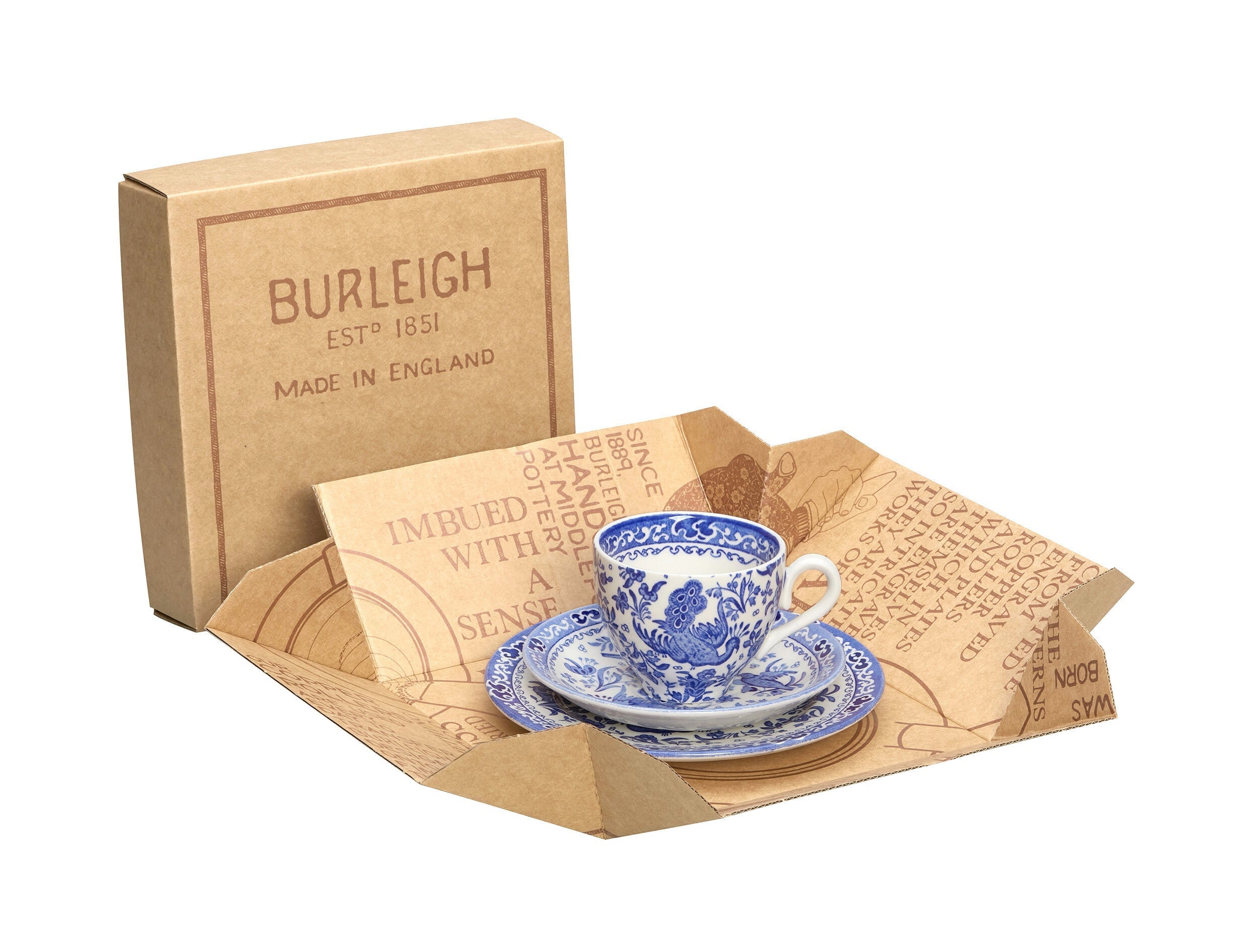 Burleigh Blue Regal Peacock Teacup 3 Piece Gift Set
