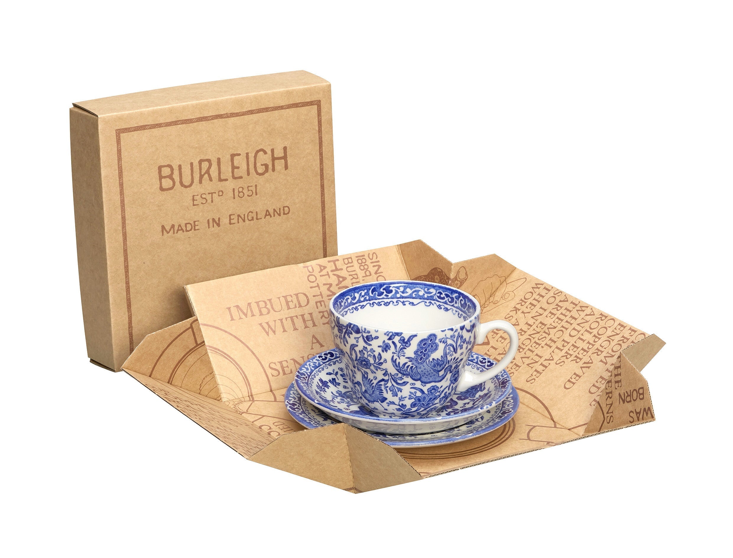 Burleigh Blue Regal Peacock Breakfast Cup 3- Piece Gift Set