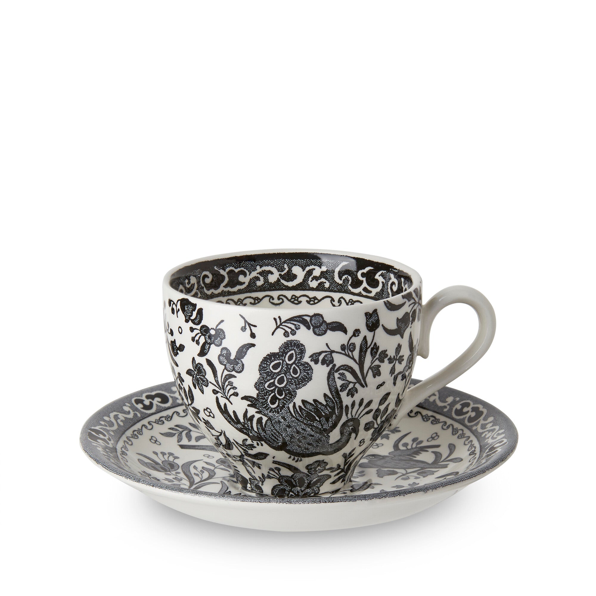 Burleigh Black Regal Peacock Teacup & Saucer