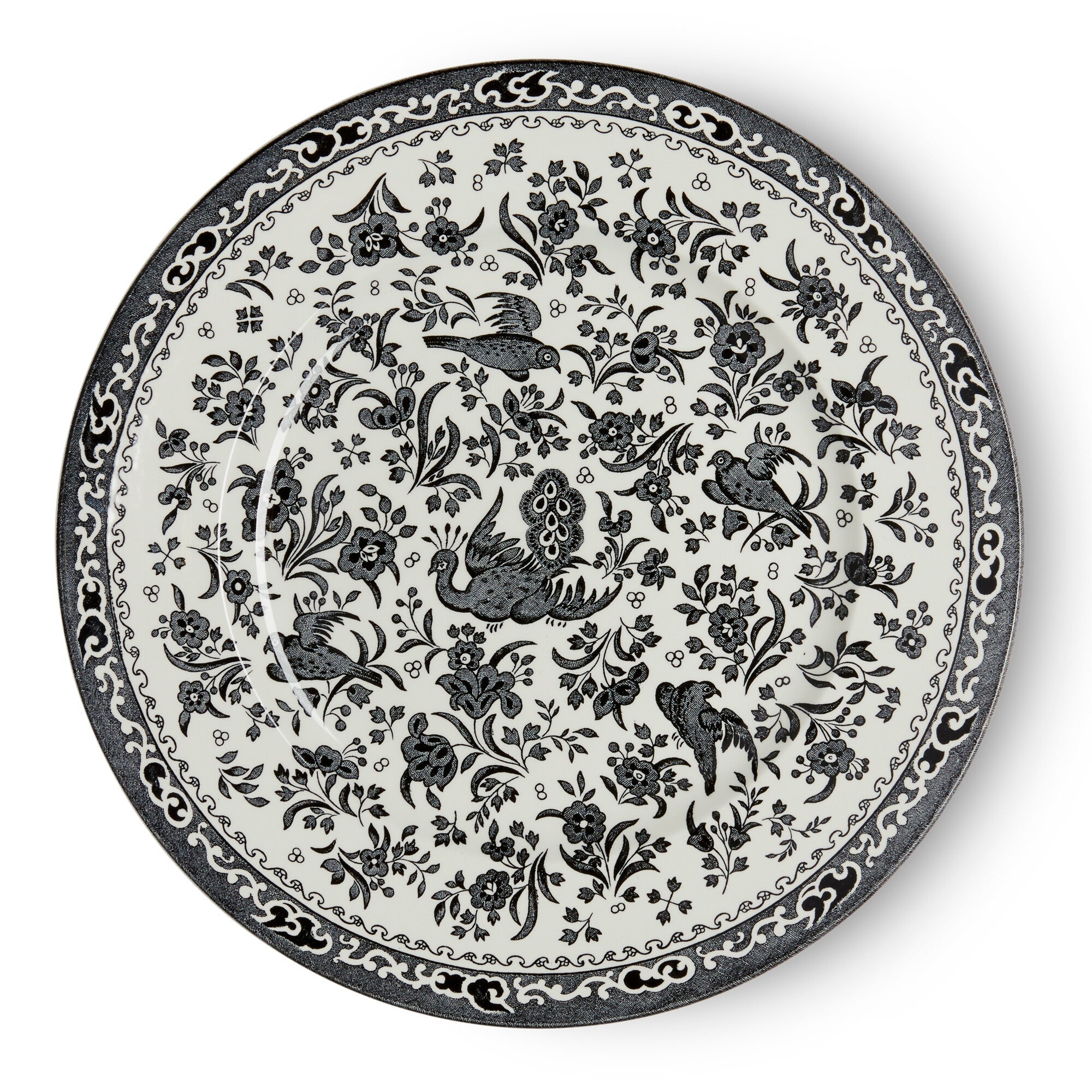 Burleigh Black Regal Peacock Plate 25cm/ 10"