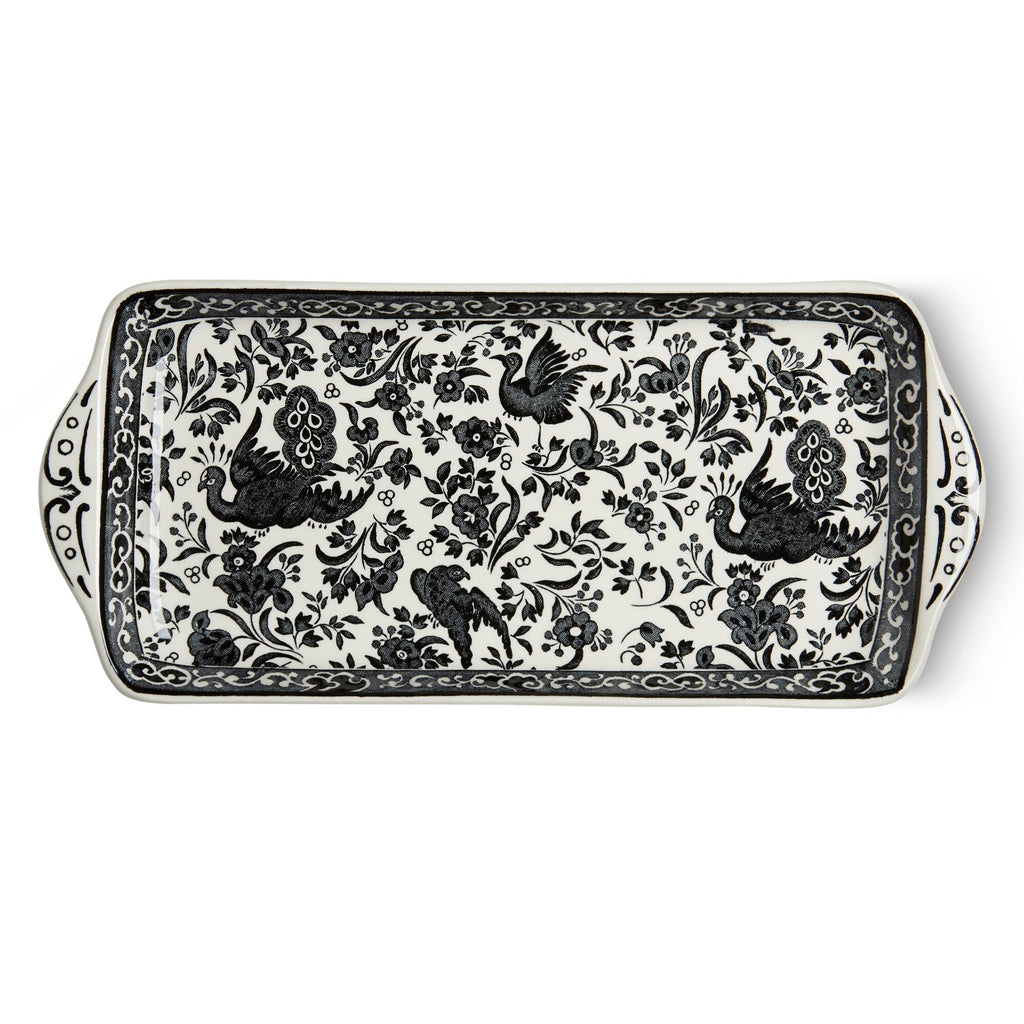 Burleigh Black Regal Peacock Rectangular Tray 28cm.