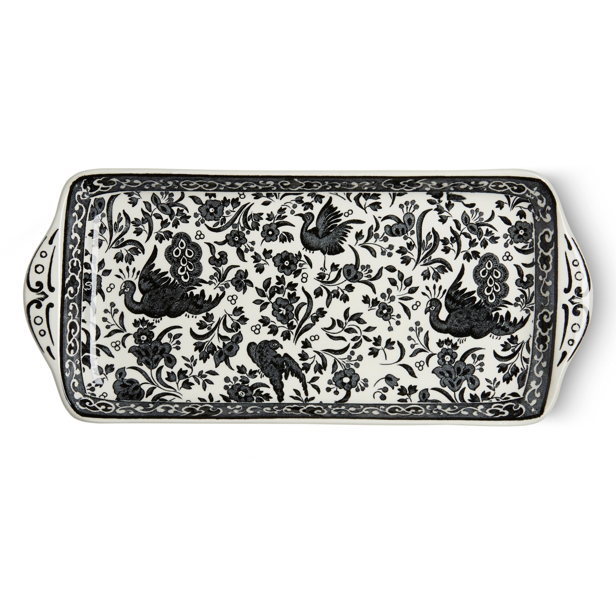 Burleigh Black Regal Peacock Rectangular Tray 28cm.